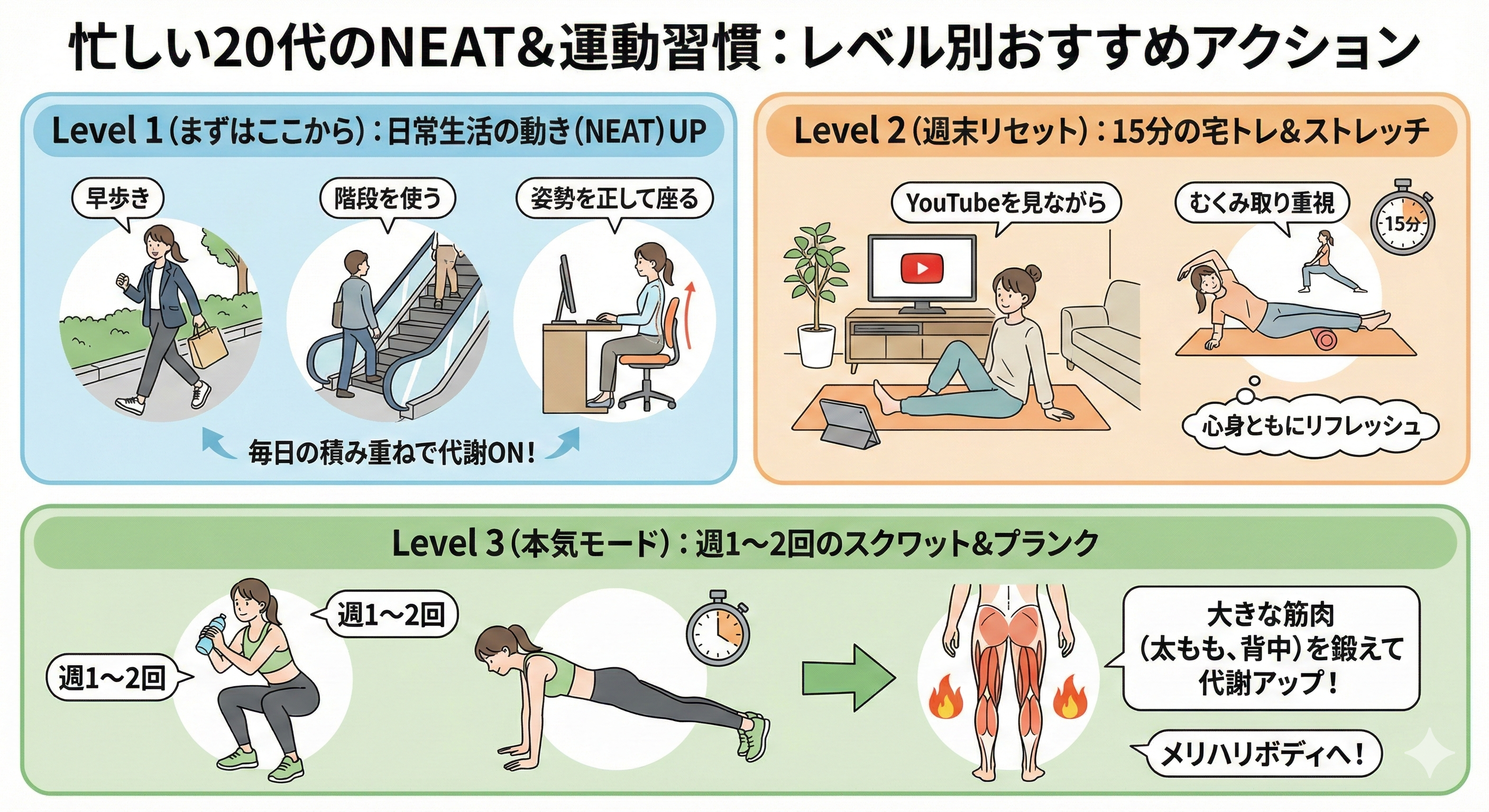 運動・活動：時短と効率重視のボディメイク図解
