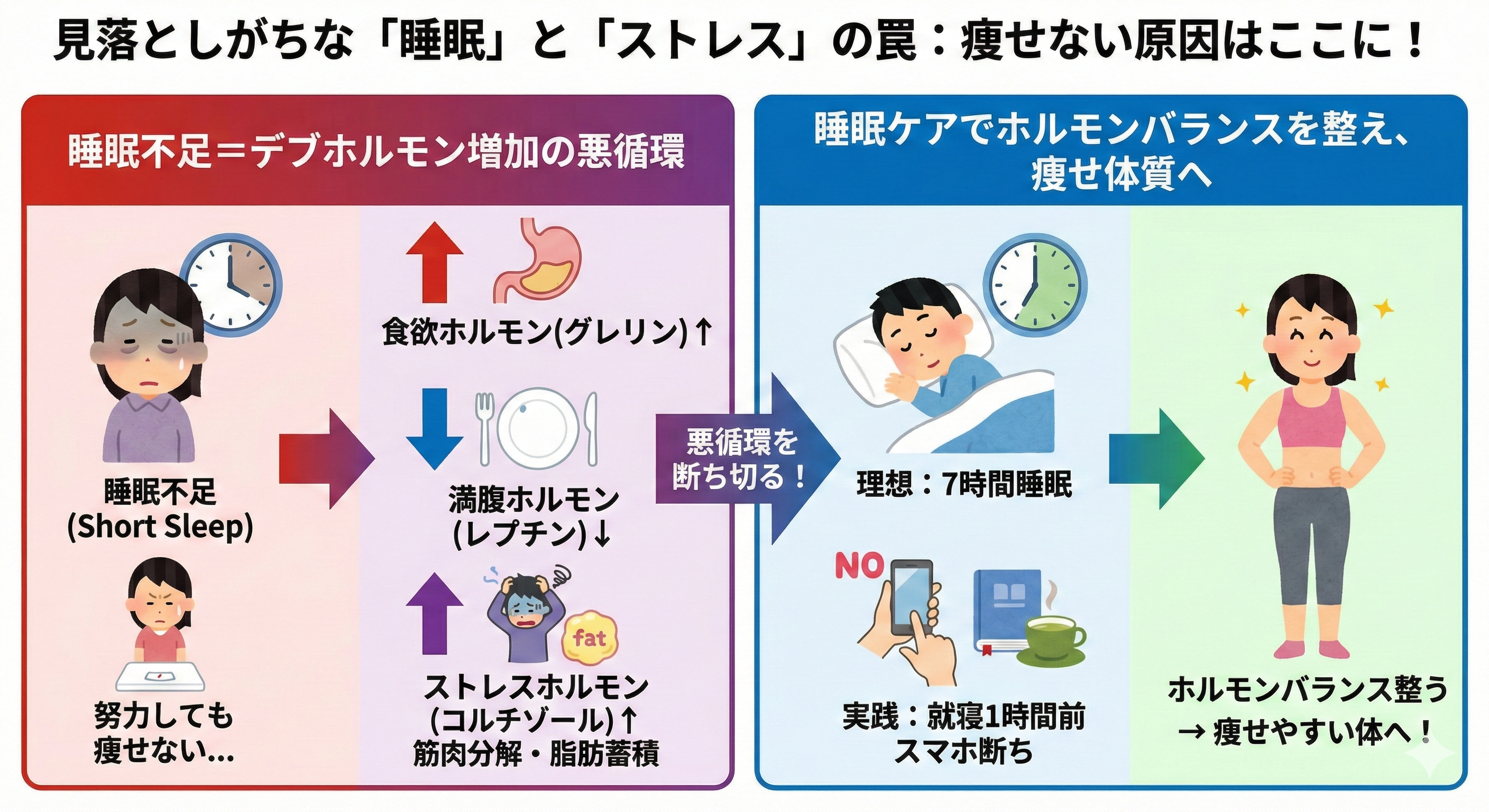 見落としがちな睡眠とストレス図解