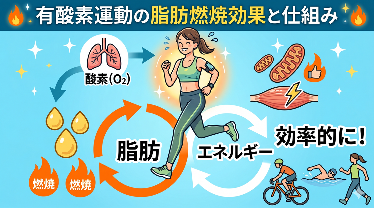 有酸素運動の脂肪燃焼効果を説明するイメージ