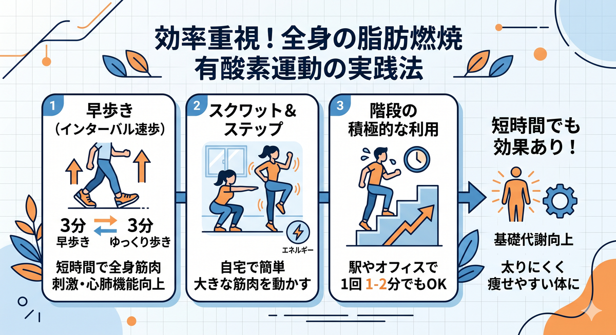 自宅や屋外で手軽にできる有酸素運動の実践イメージ
