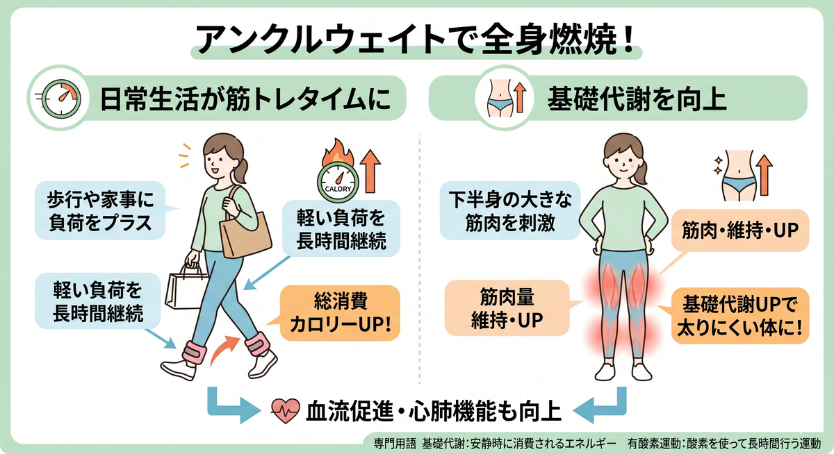 家事をしながらアンクルウェイトを装着する女性