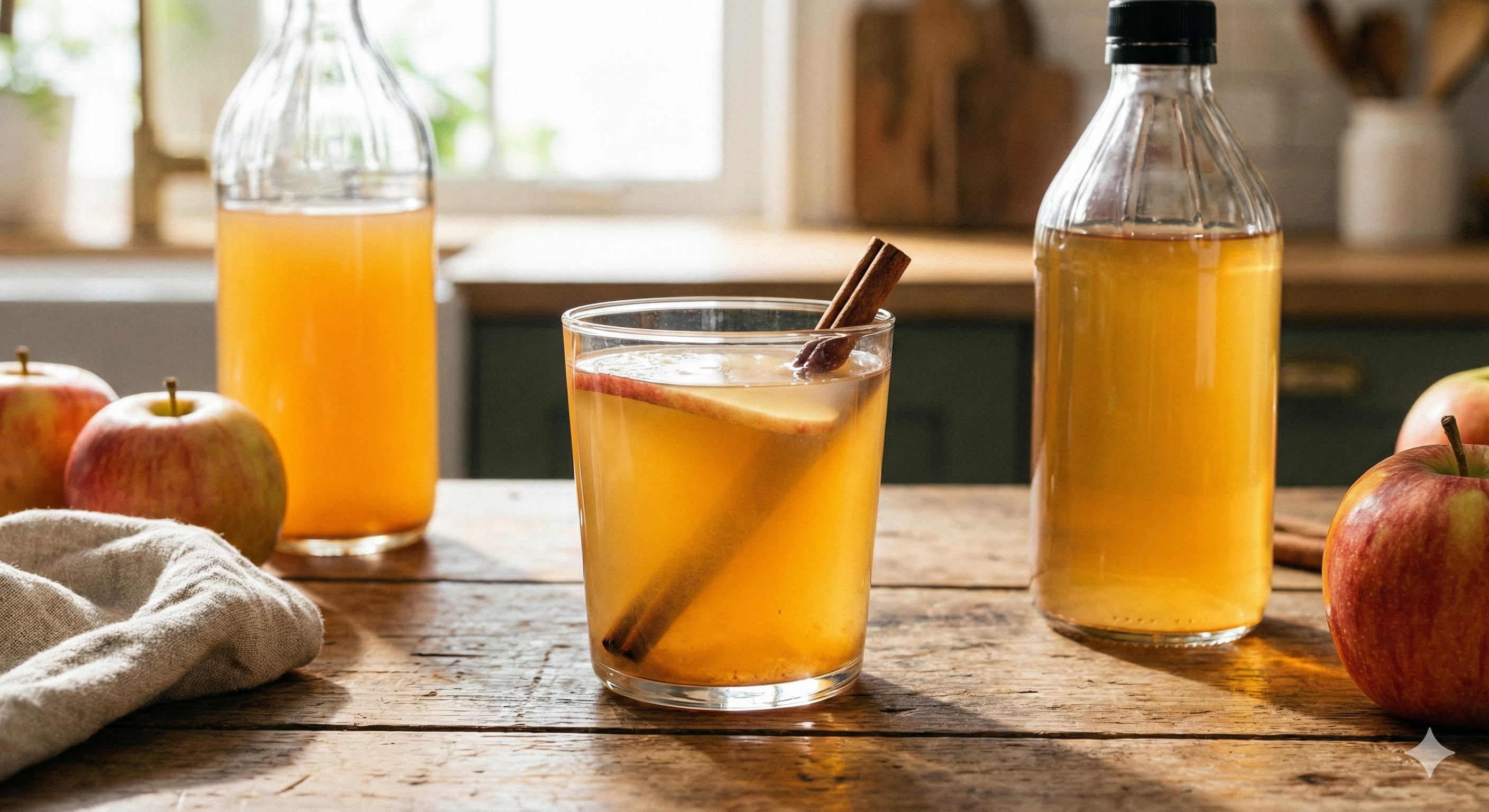 リンゴ酢と新鮮なリンゴ