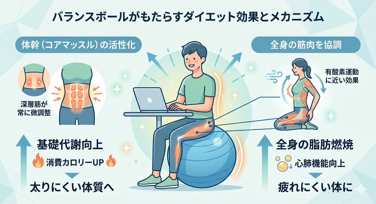 バランスボールに座って体幹を意識している人のイラスト