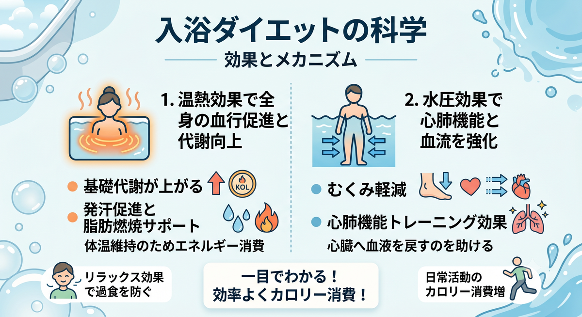 温かいお風呂に浸かることで血行が促進されているイメージ