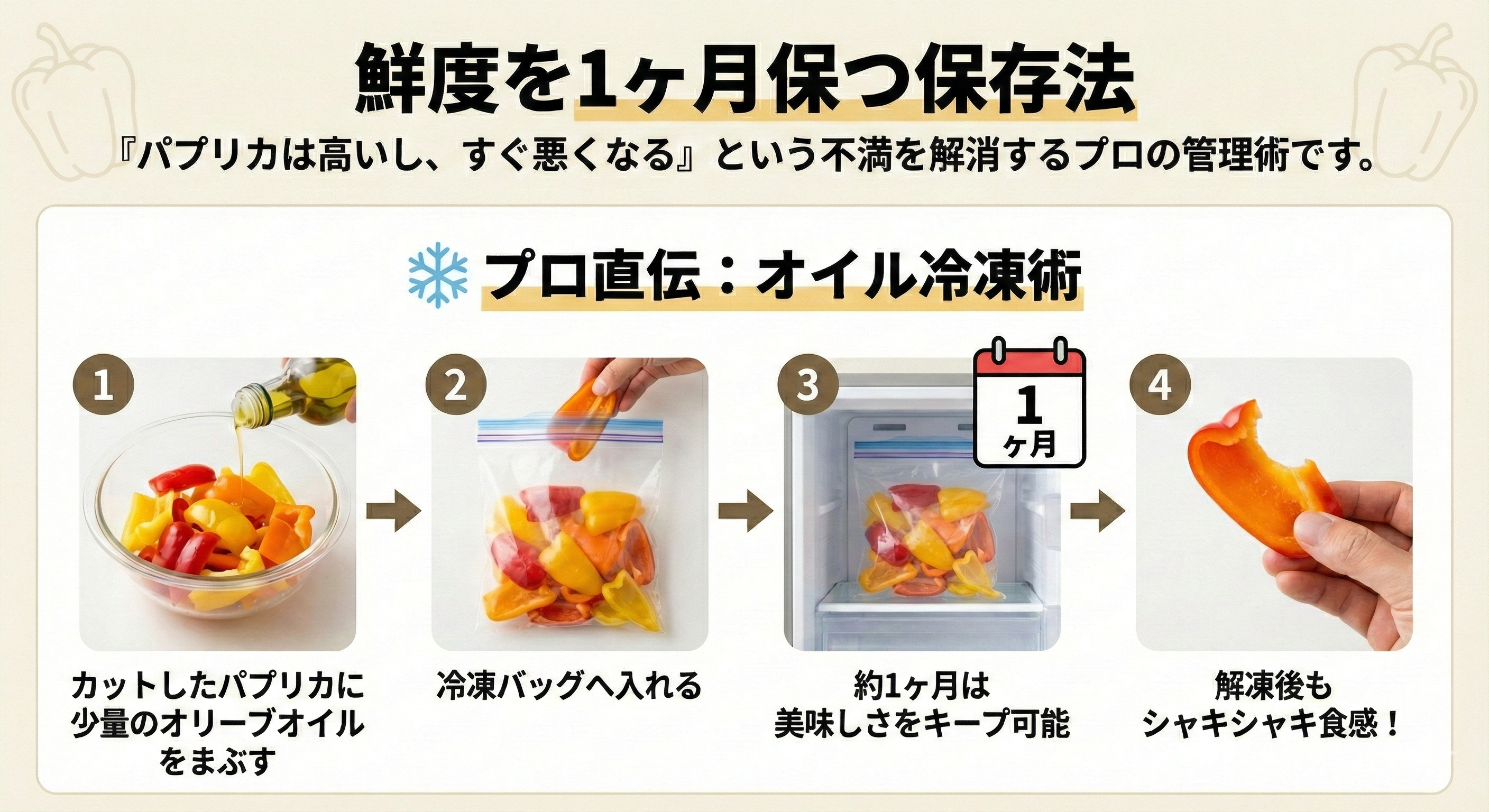 パプリカ鮮度を保つ方法図解
