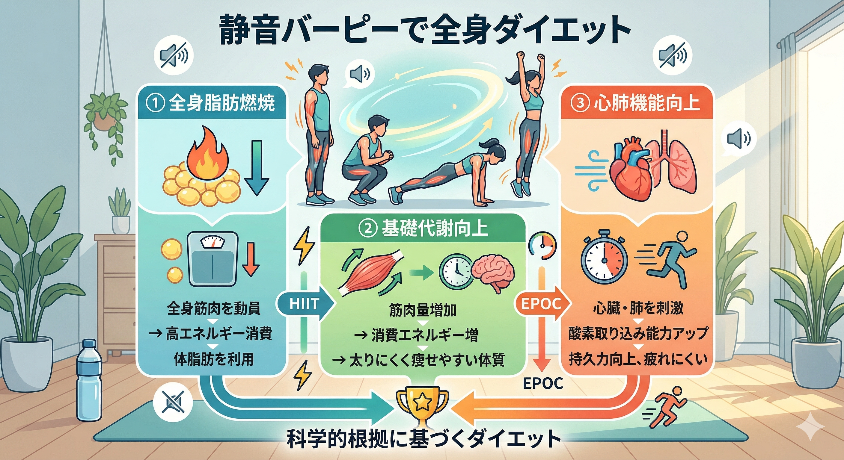 バーピーの動作を示すインフォグラフィック