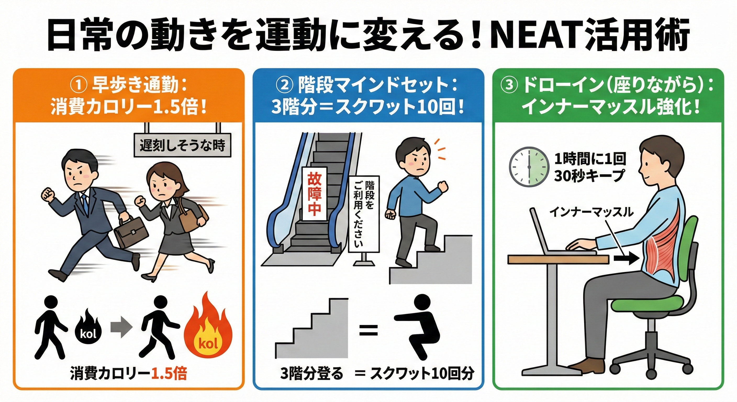 オフィスでできるNEAT運動の図解