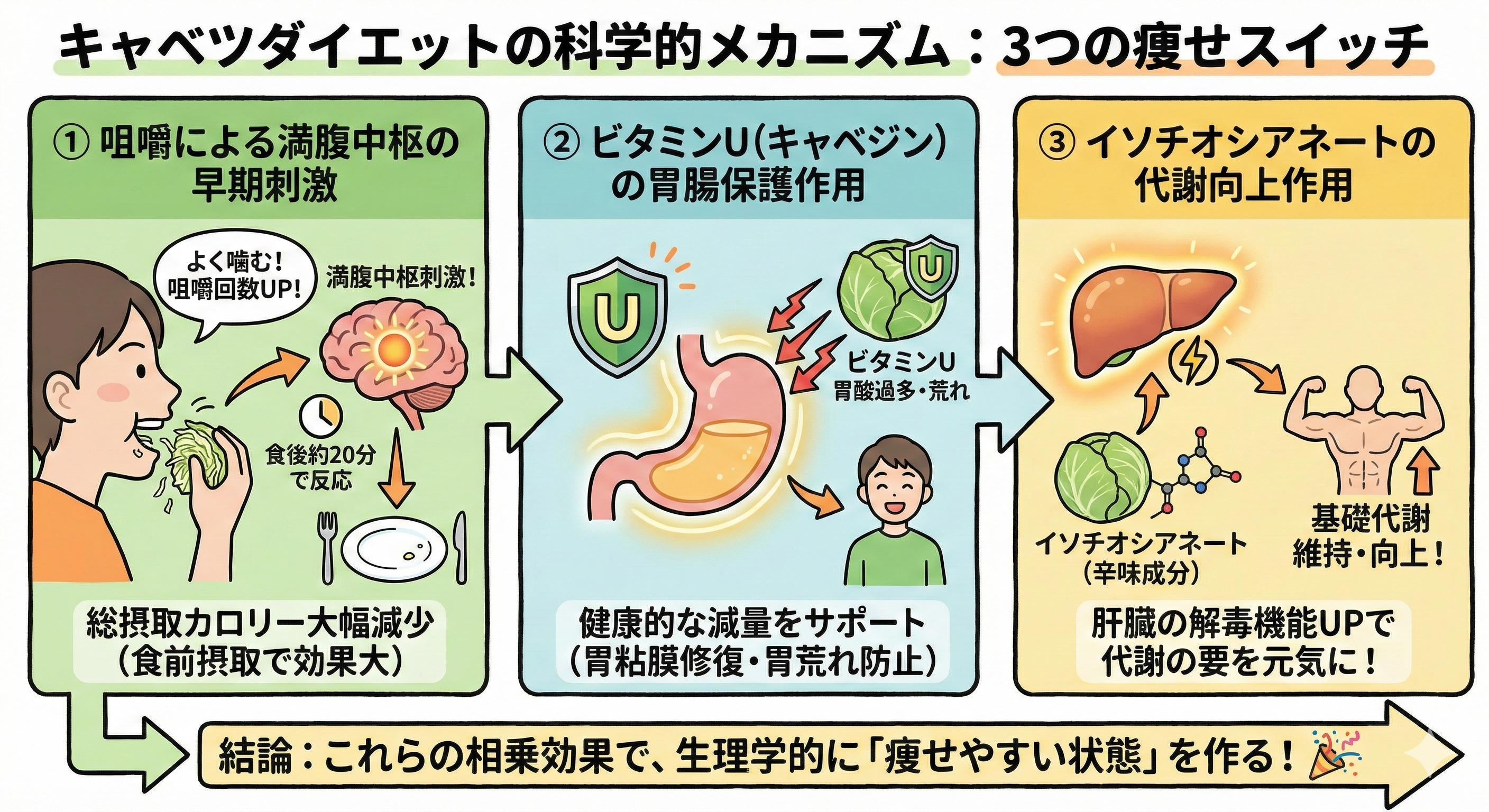 キャベツの栄養素とダイエット効果の図解