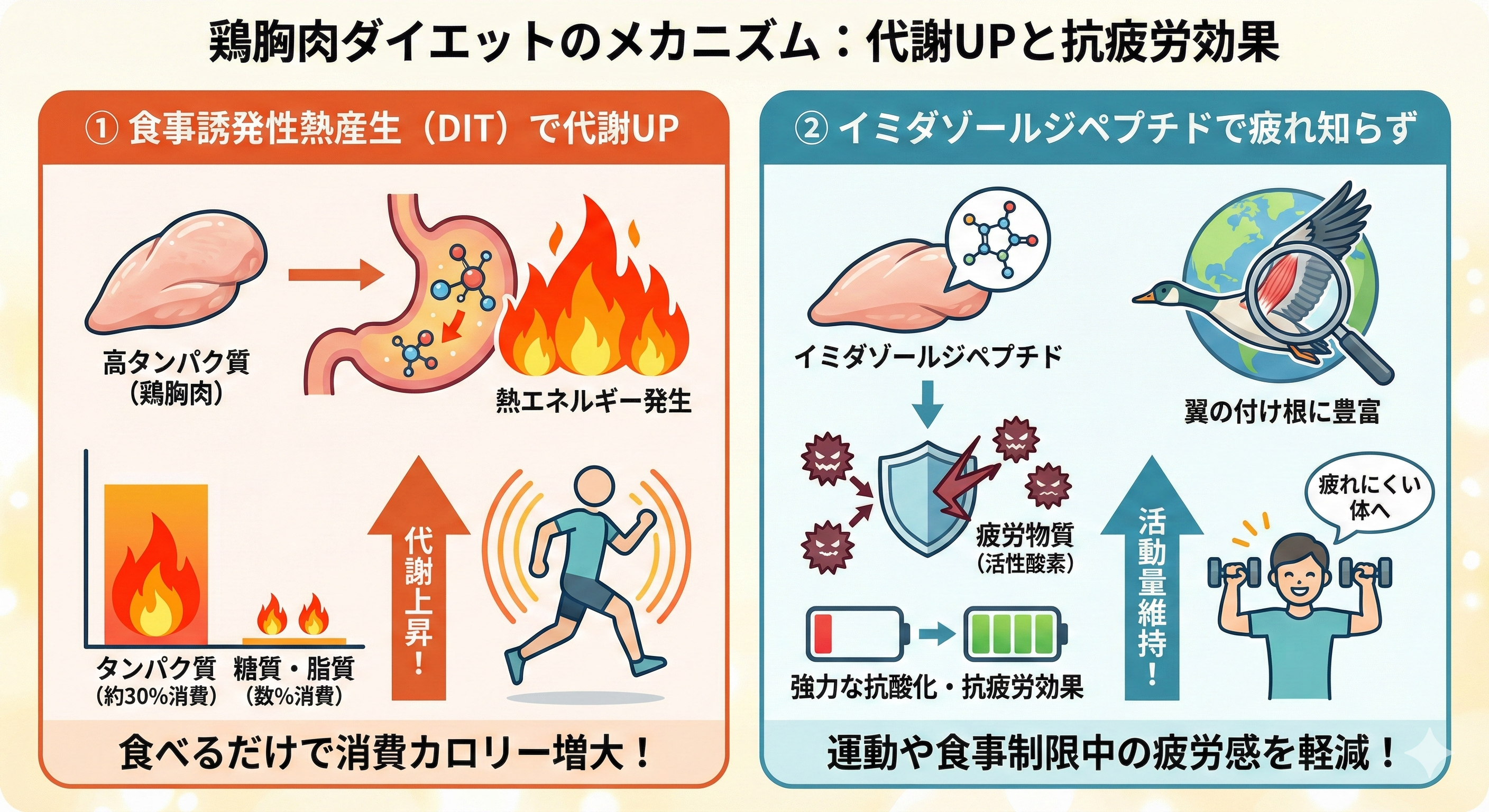 鶏胸肉の栄養素とダイエット効果の図解
