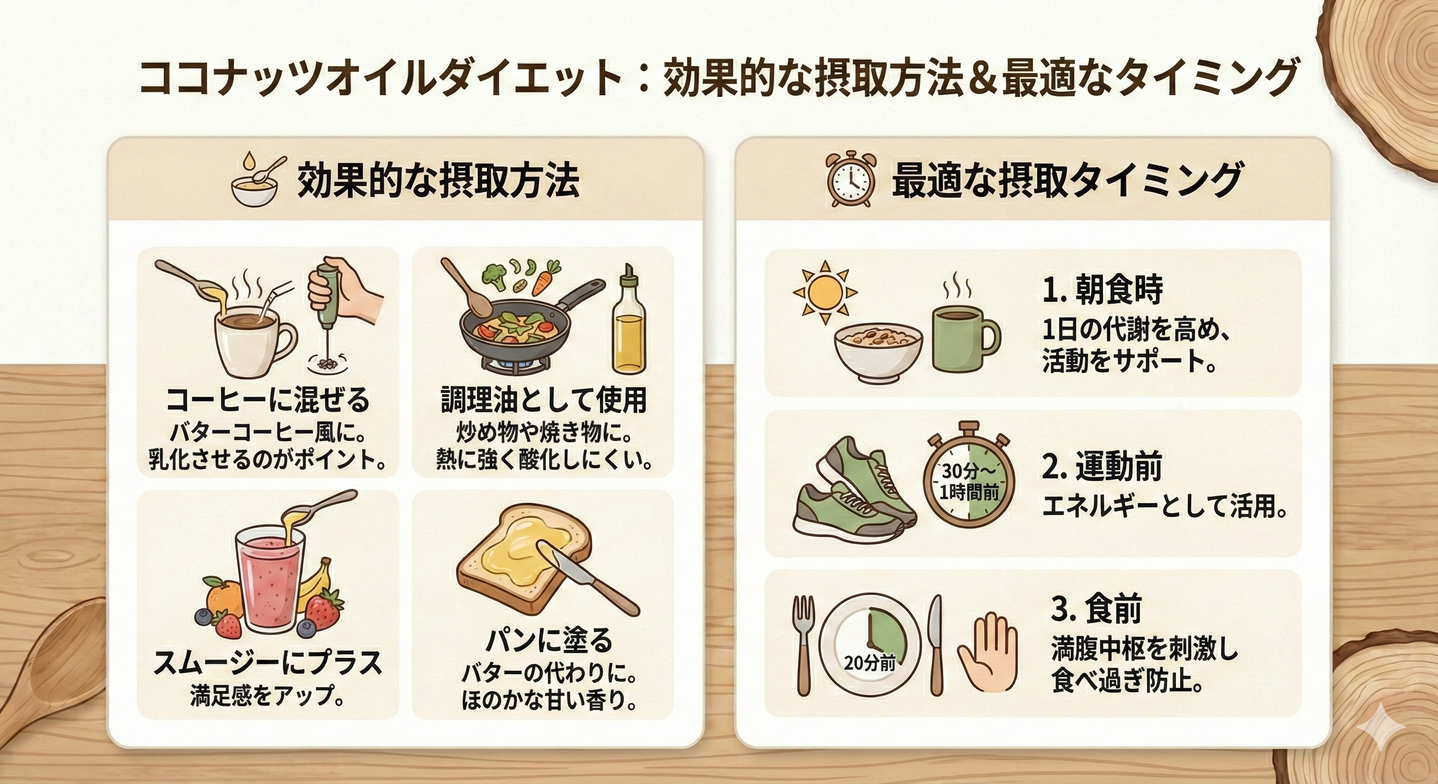 ココナッツオイルダイエットの効果的なの実践方法図解