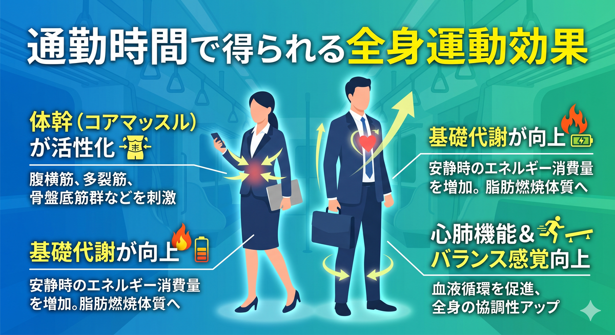電車内で姿勢良く立つビジネスパーソン