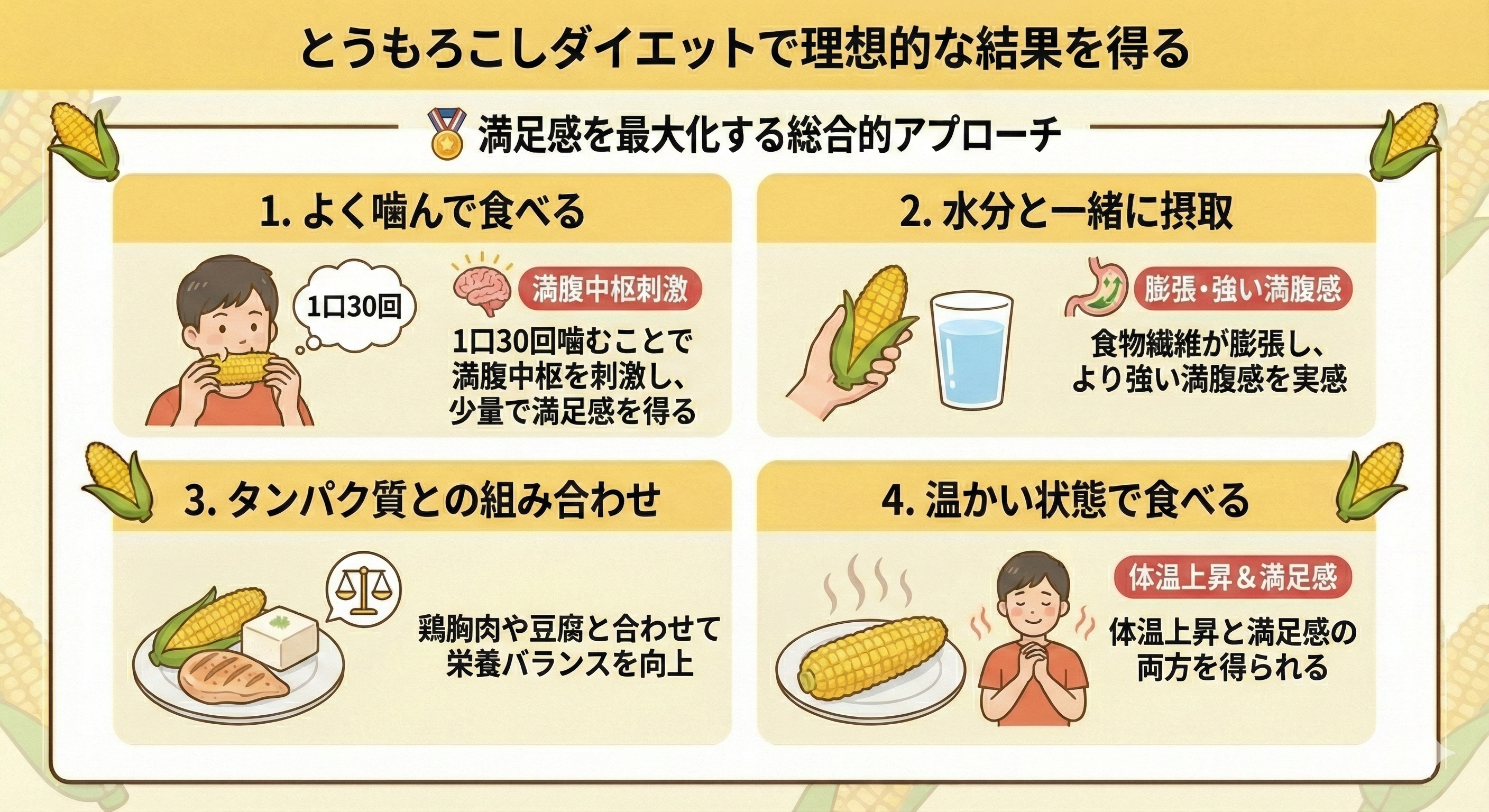 とうもろこしダイエットの満足感を最大化するポイント