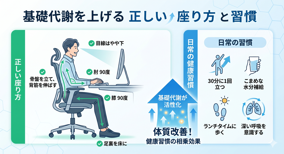 正しい座り方の例と悪い座り方の例の比較
