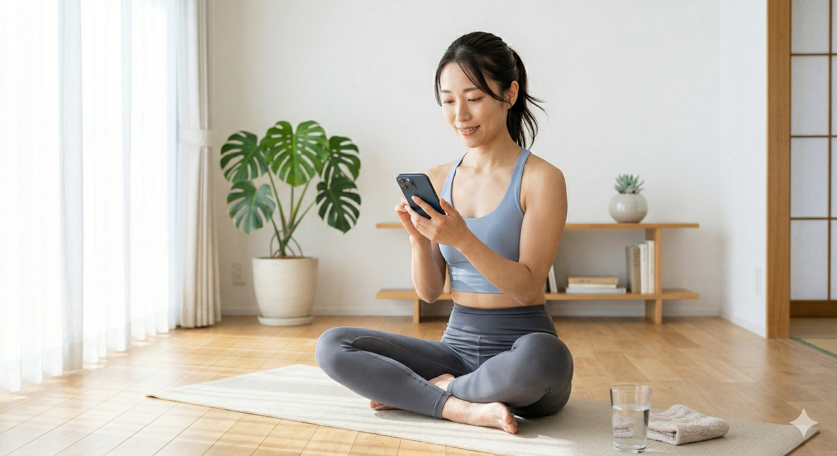 運動記録をつける女性