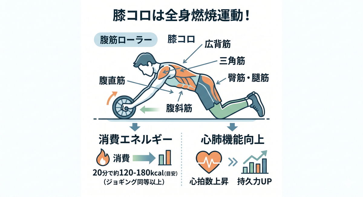 腹筋ローラーで全身運動するイメージ