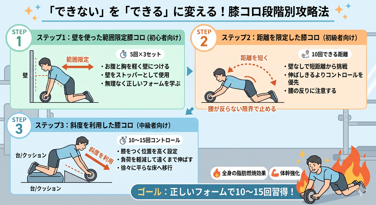 膝コロの正しいフォームを実践する人