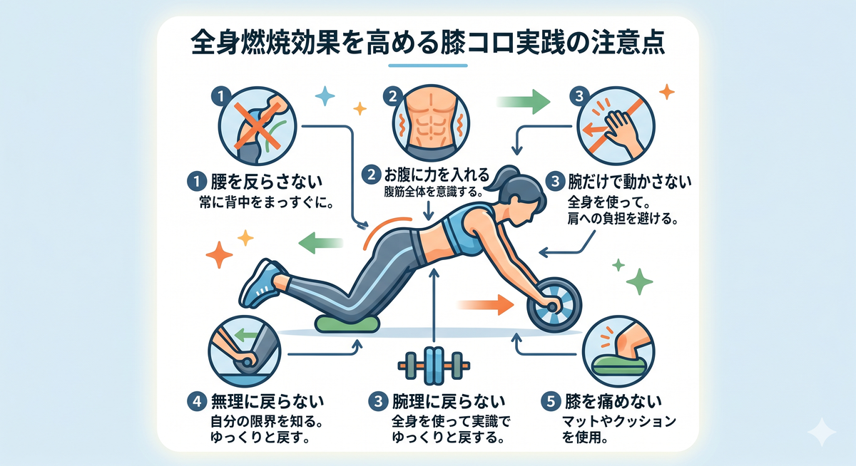 膝コロの注意点を示すイラスト
