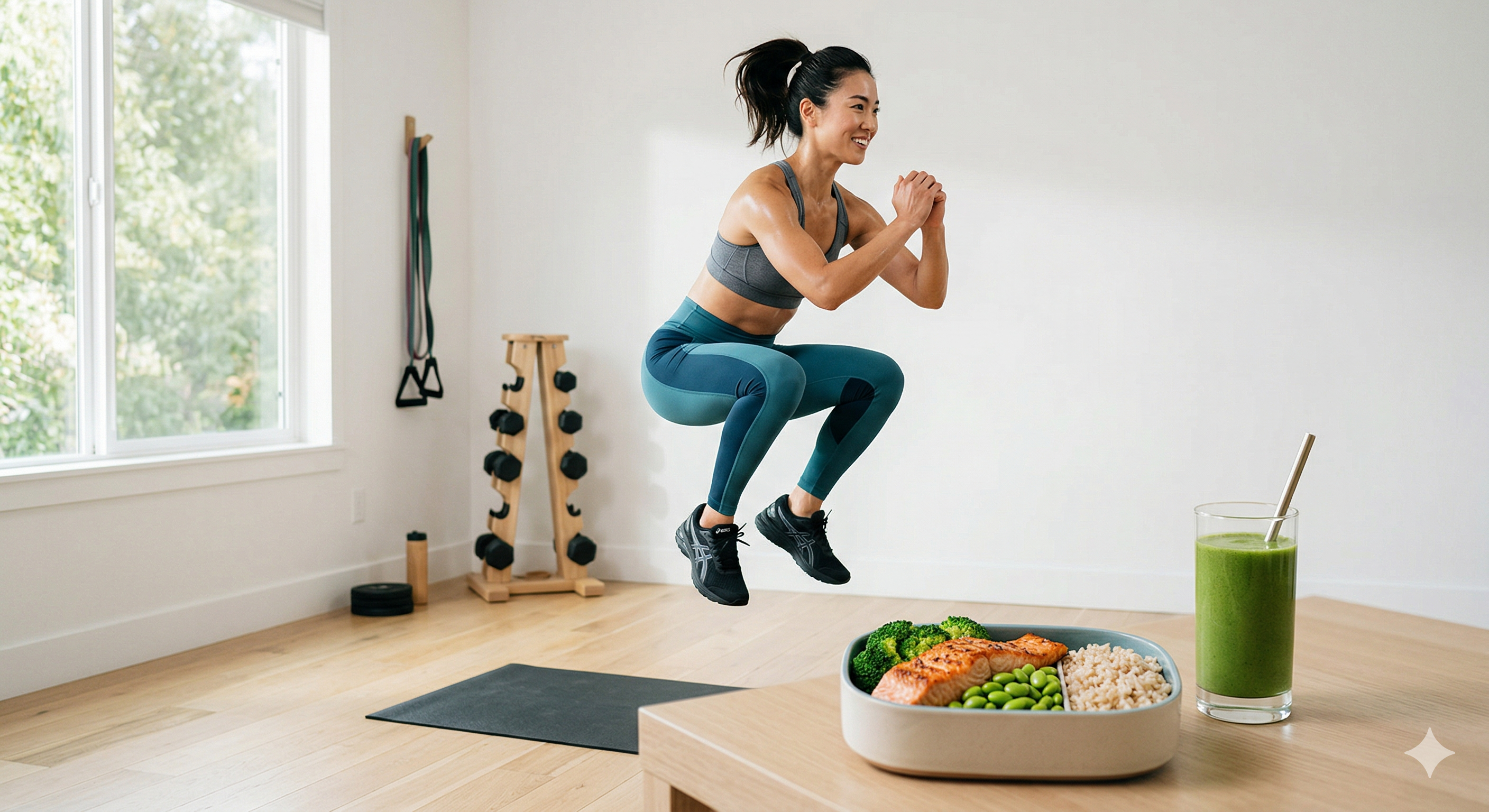 健康的な食事とHIITトレーニングのイメージ