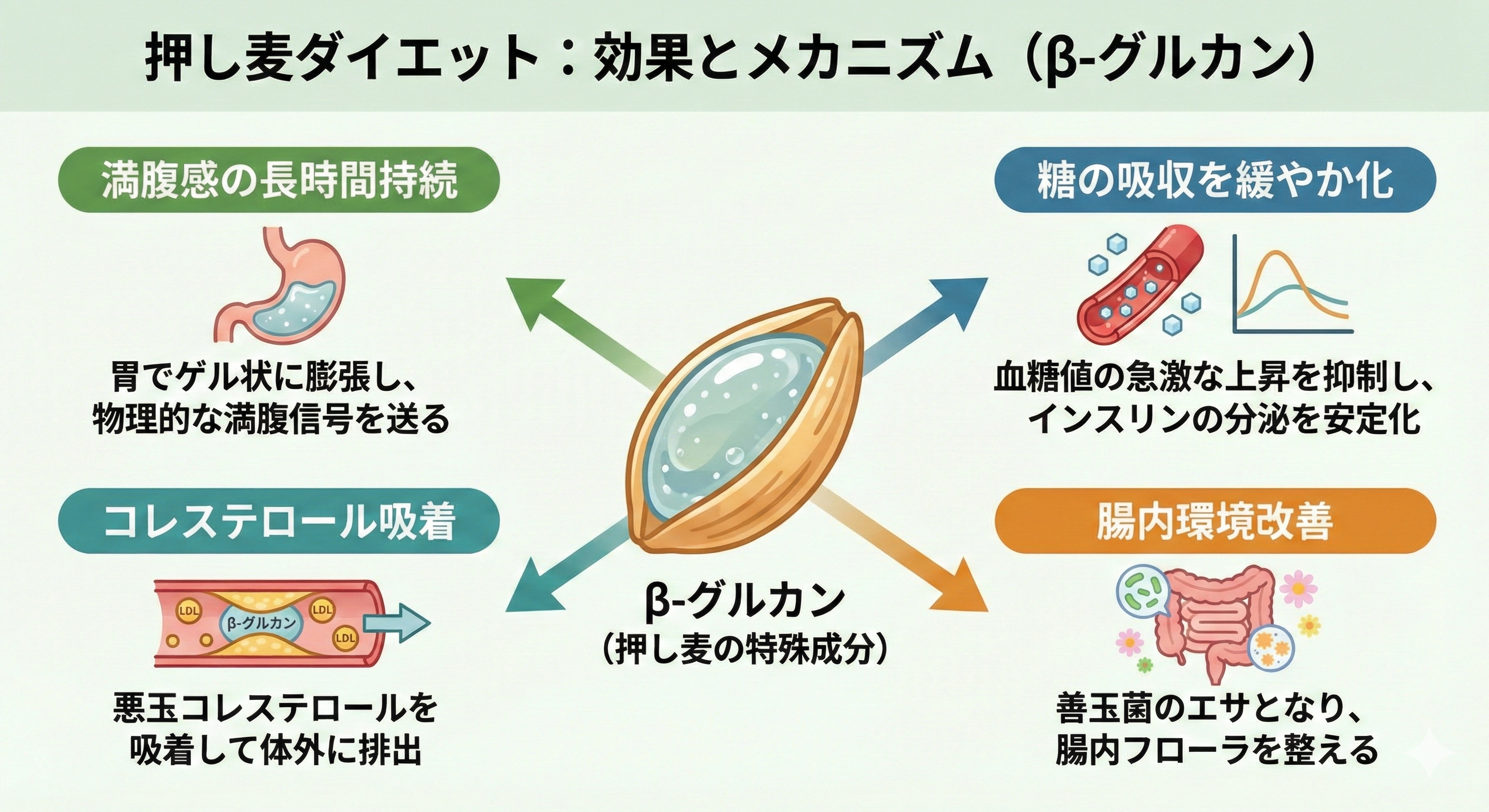 押し麦ダイエットのメカニズム図解