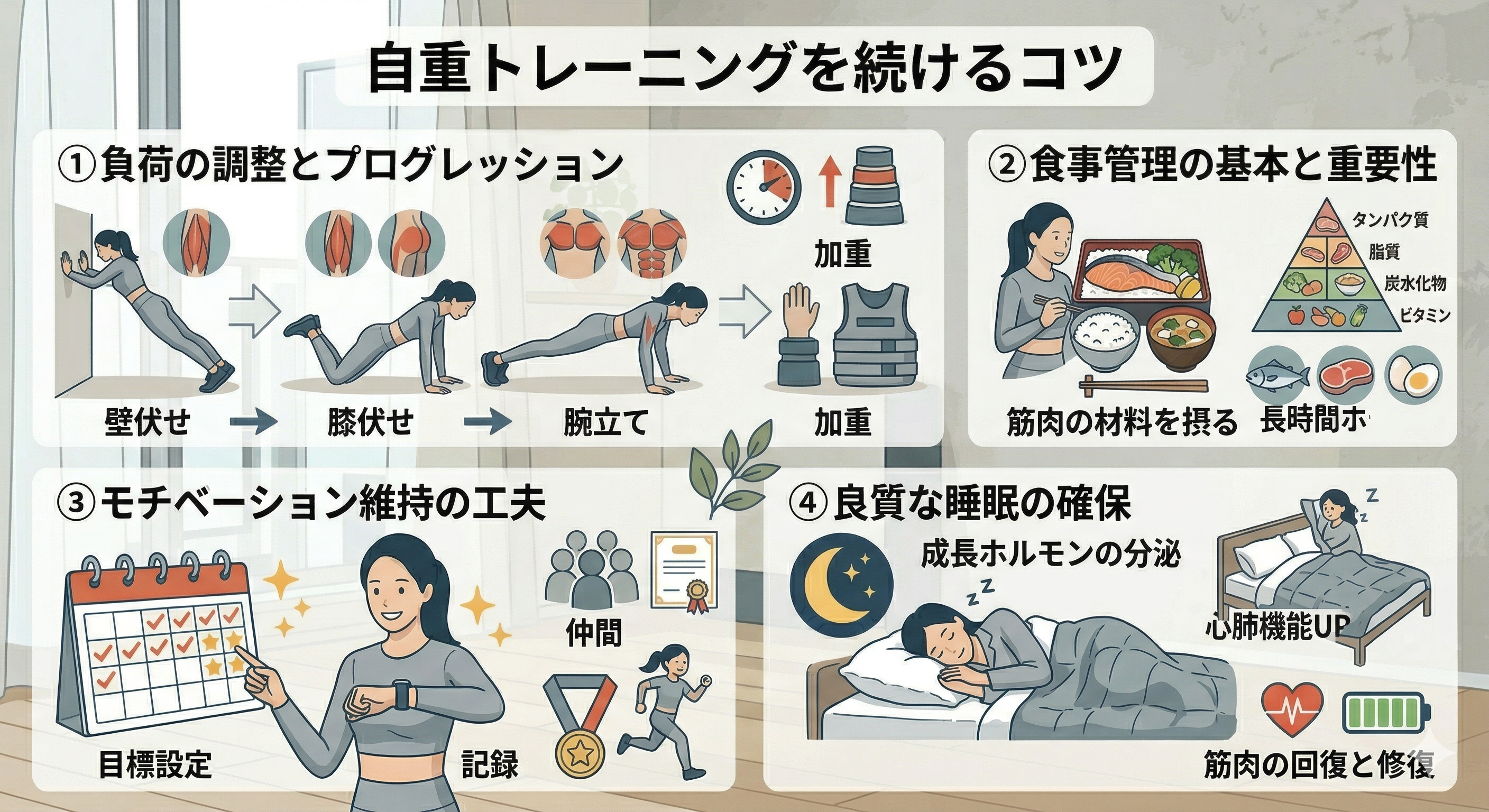 自重トレーニングを続けるためのコツとアレンジ