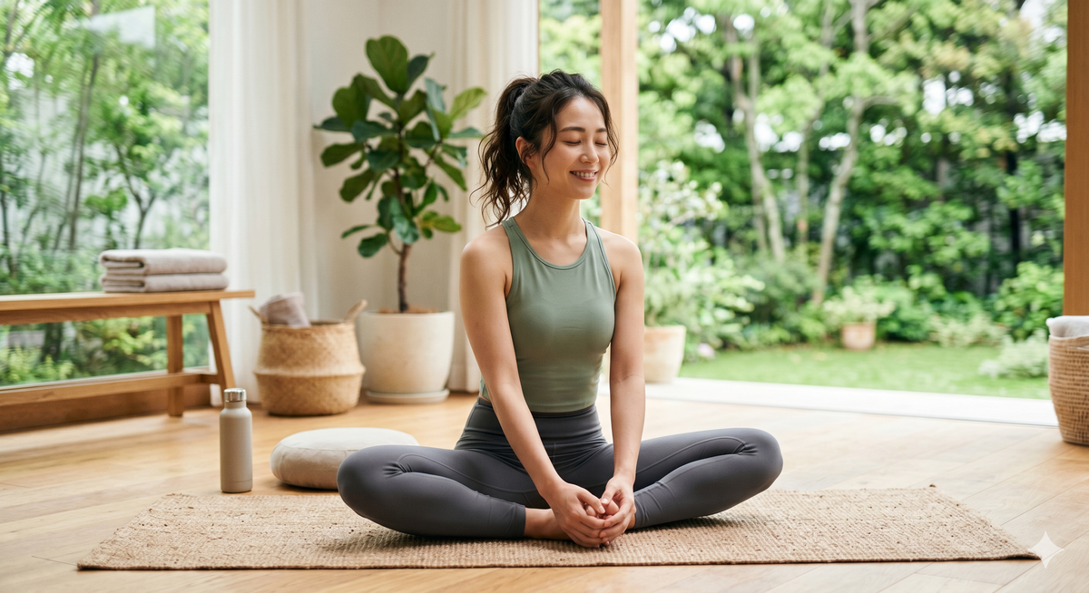 自律神経を整えるヨガでリラックスしながらダイエットする女性のイメージ