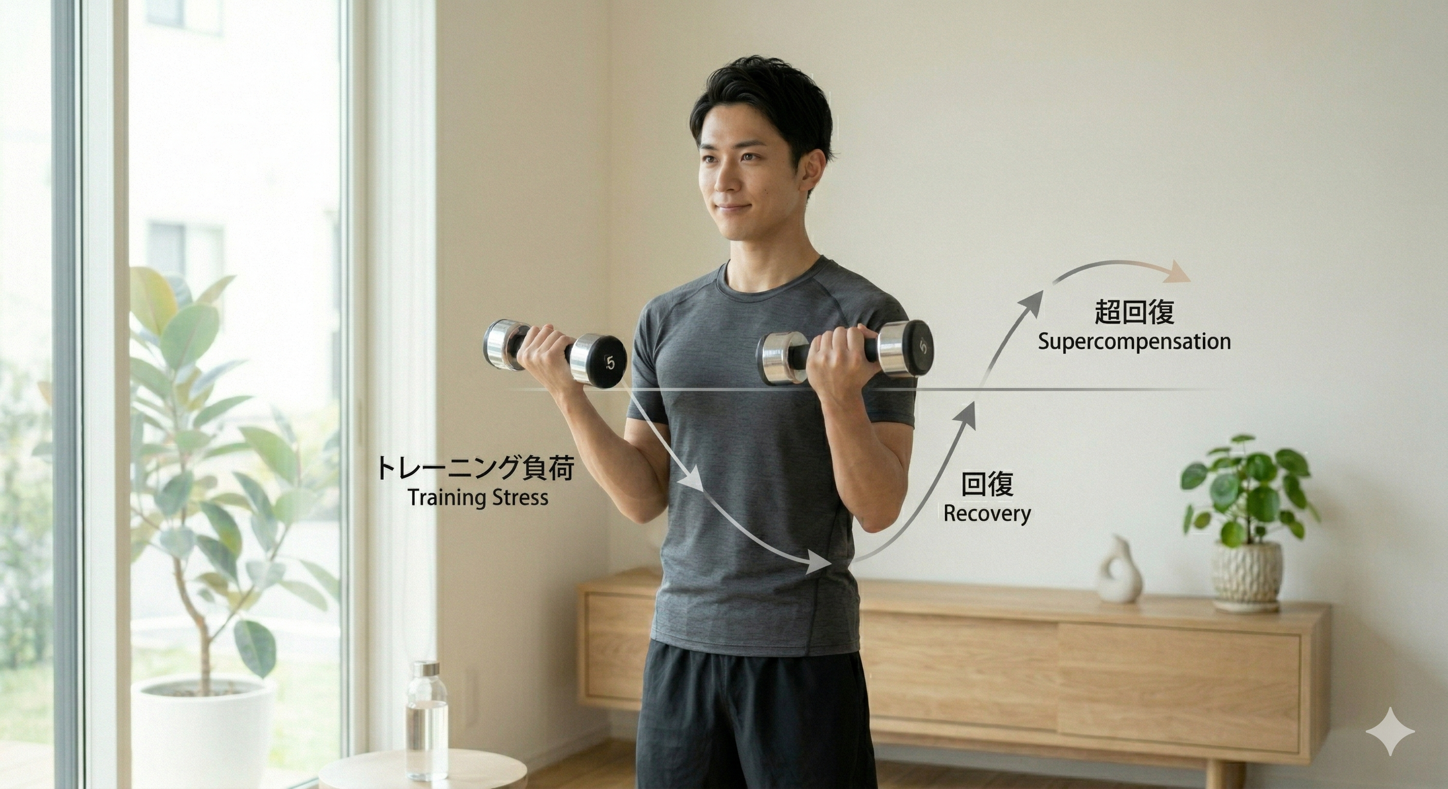 筋肉の超回復サイクルを示すイラスト