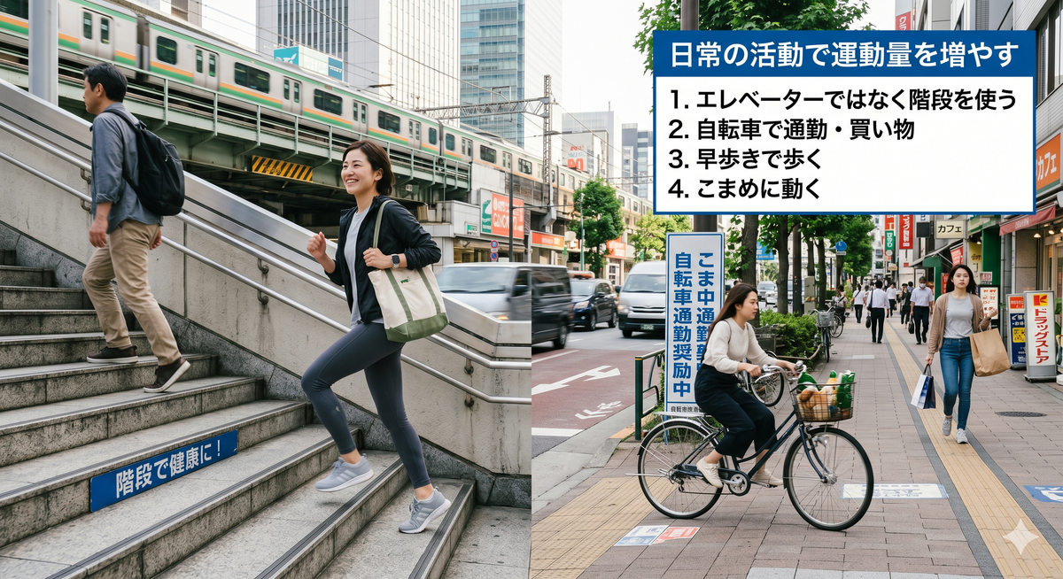 日常の活動で運動量を増やすイメージ