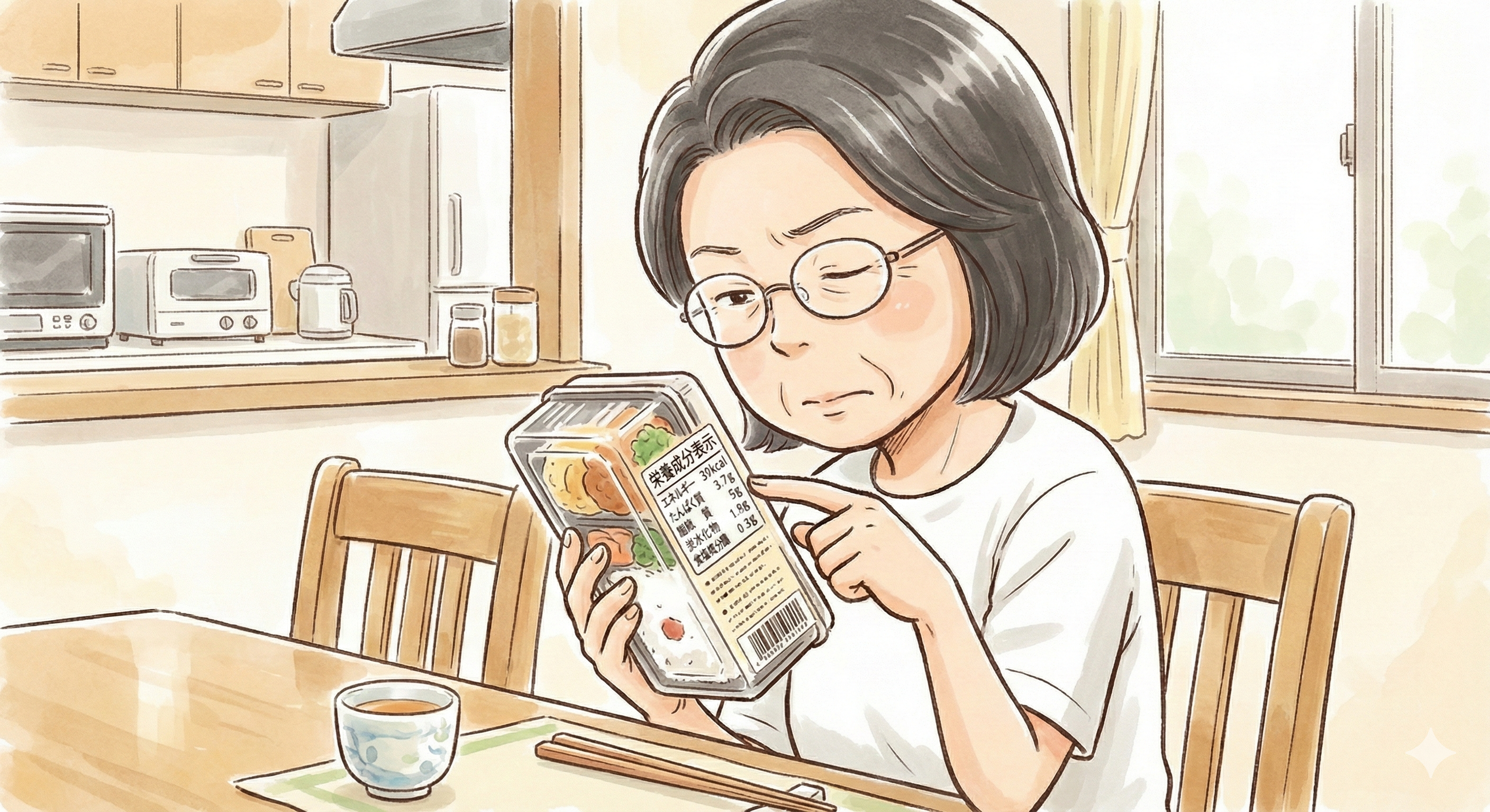 栄養成分表示を確認する様子