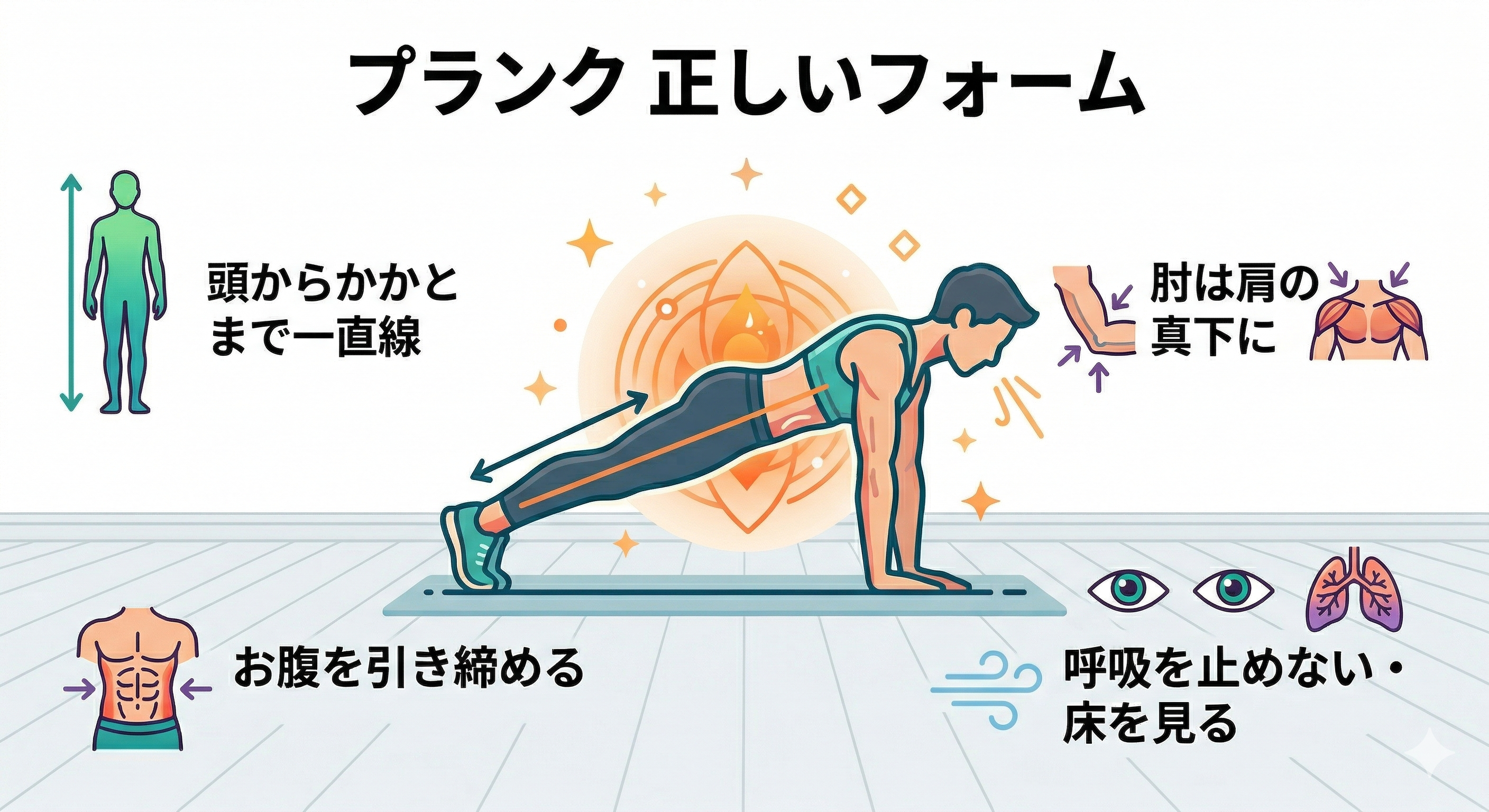 正しいプランクの基本フォームの図解