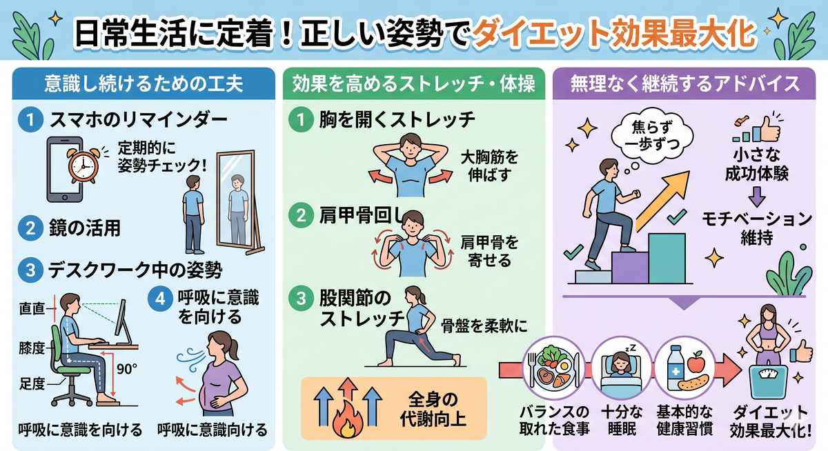オフィスで正しい姿勢を意識するビジネスパーソン