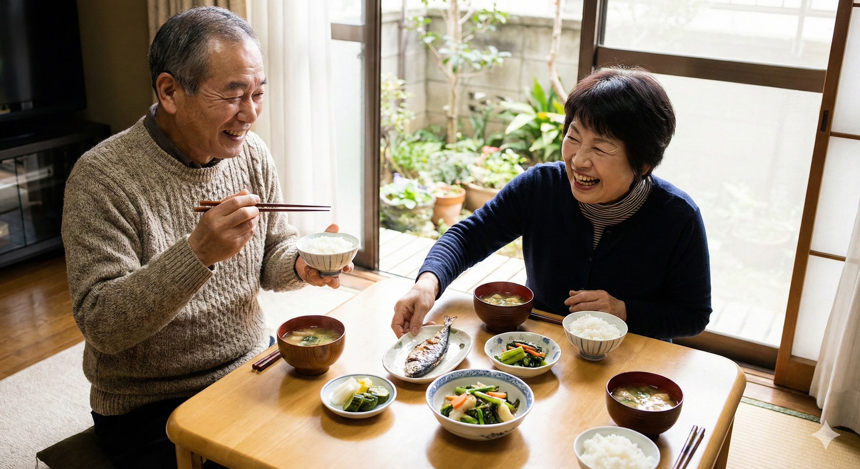 食事を楽しむシニア夫婦