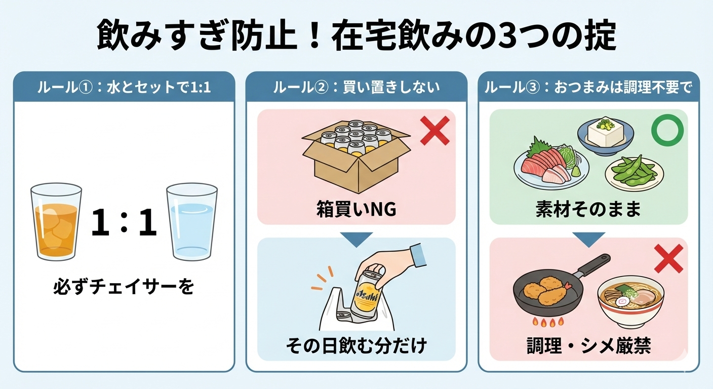 キッチンドランカーを防ぐ3つのマイルール図解