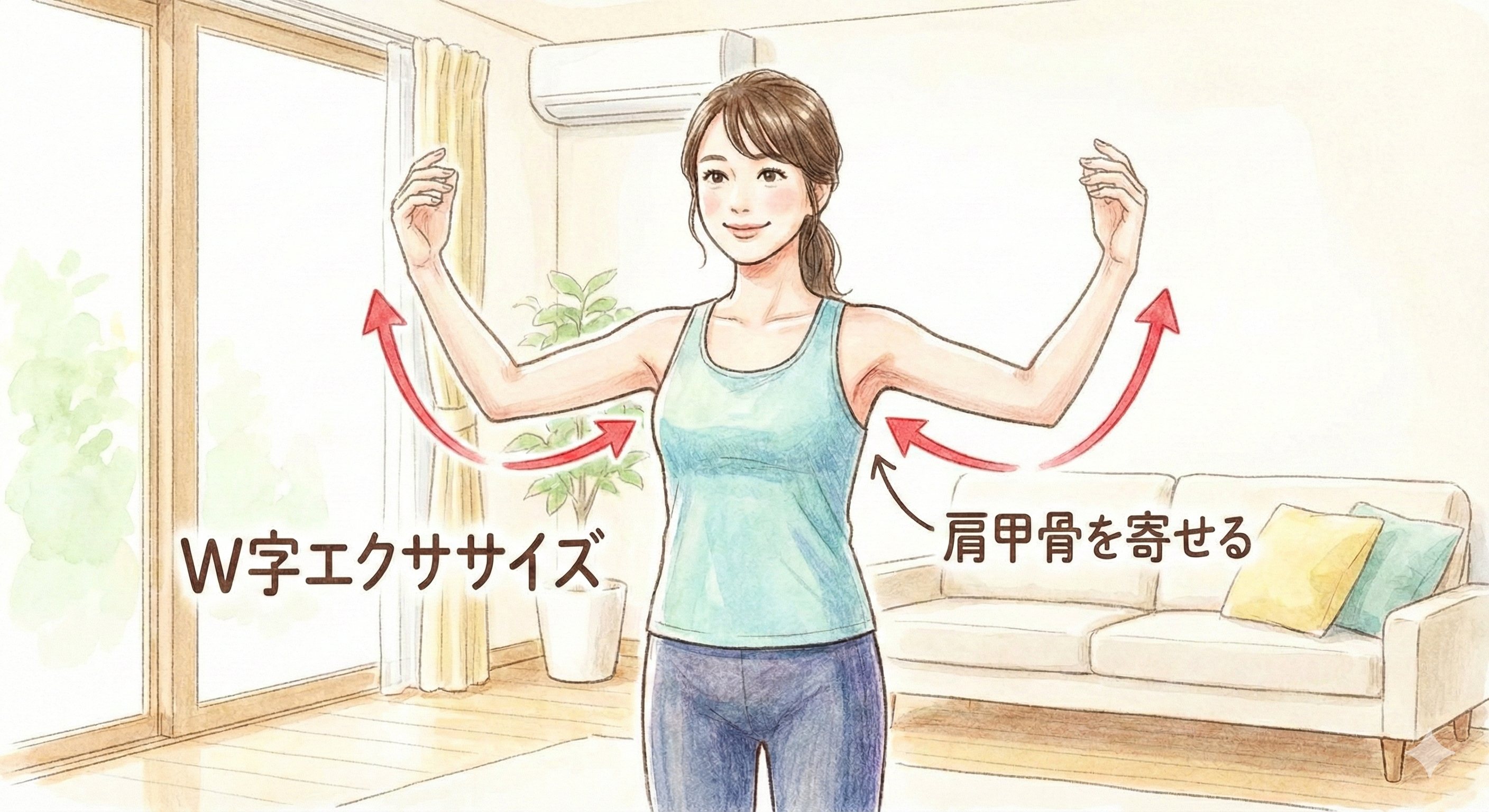 両手を上げてWの字を作るエクササイズのイラスト