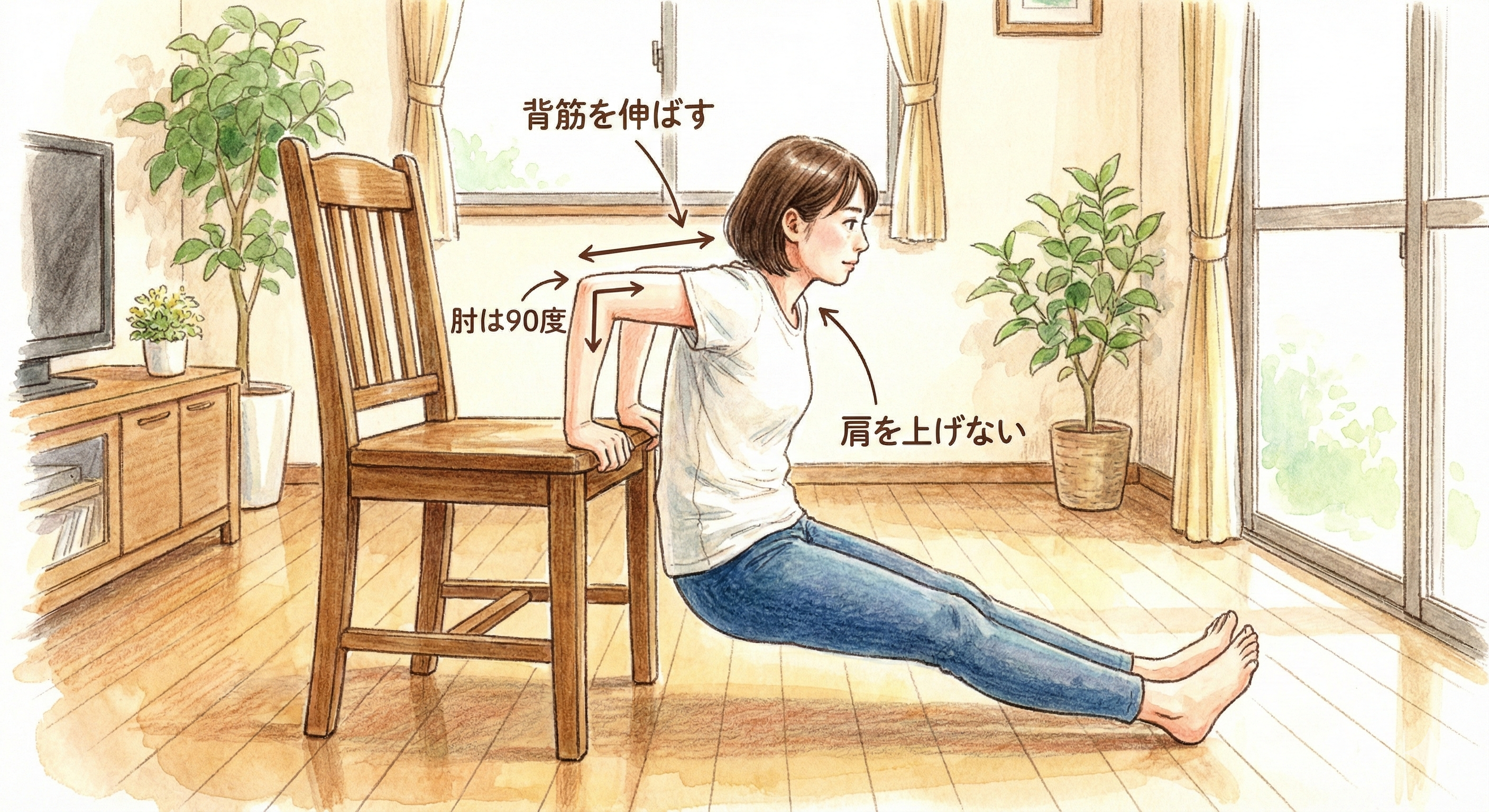 椅子を使ってリバースプッシュアップをするフォーム