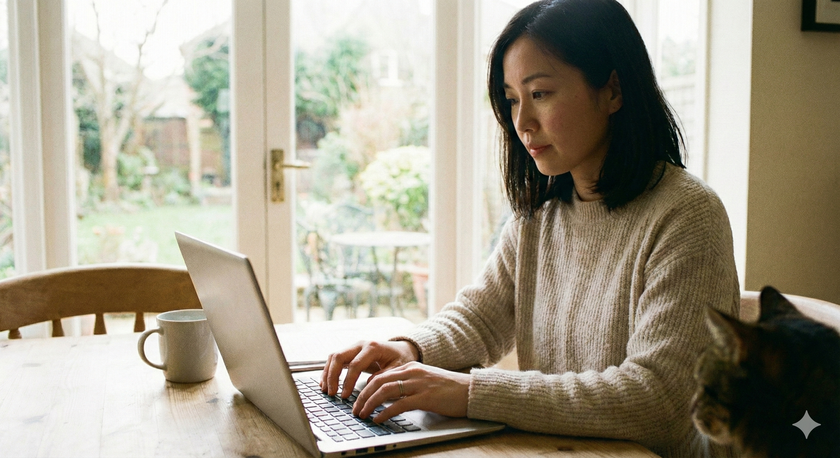 自宅でパソコン作業をする健康的な人物