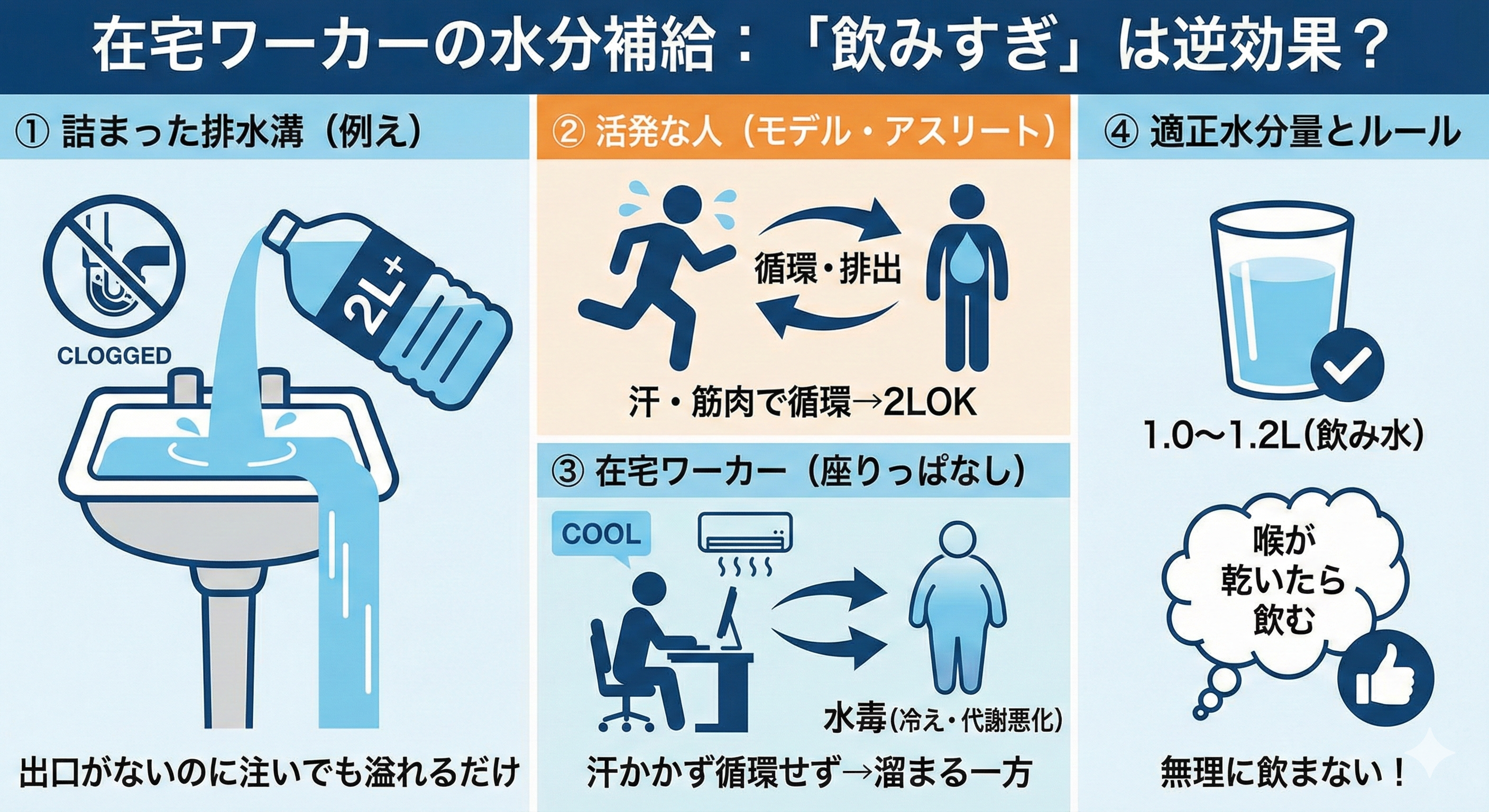 水分の摂取量と排出量のバランス図