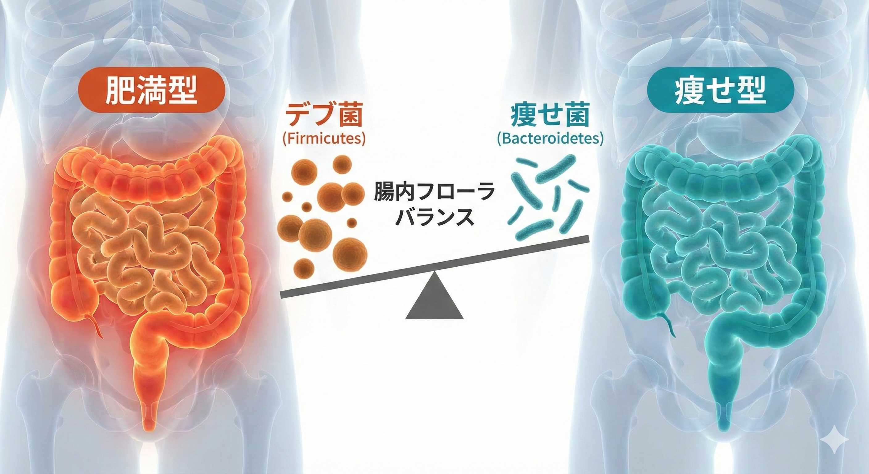 デブ菌（フィルミクテス門）と痩せ菌（バクテロイデス門）のバランス図