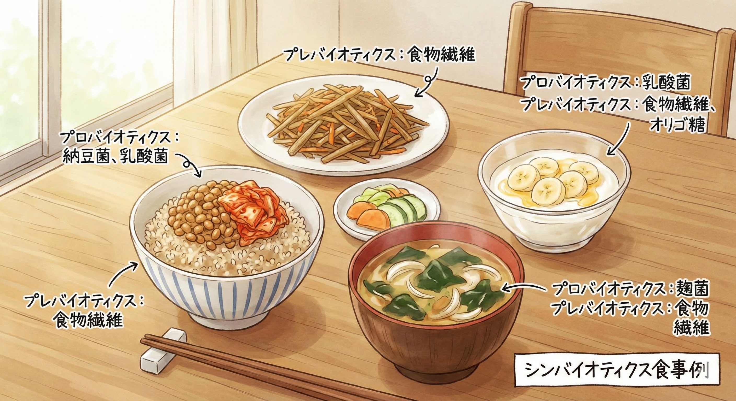 プロバイオティクスとプレバイオティクスを組み合わせた食事例