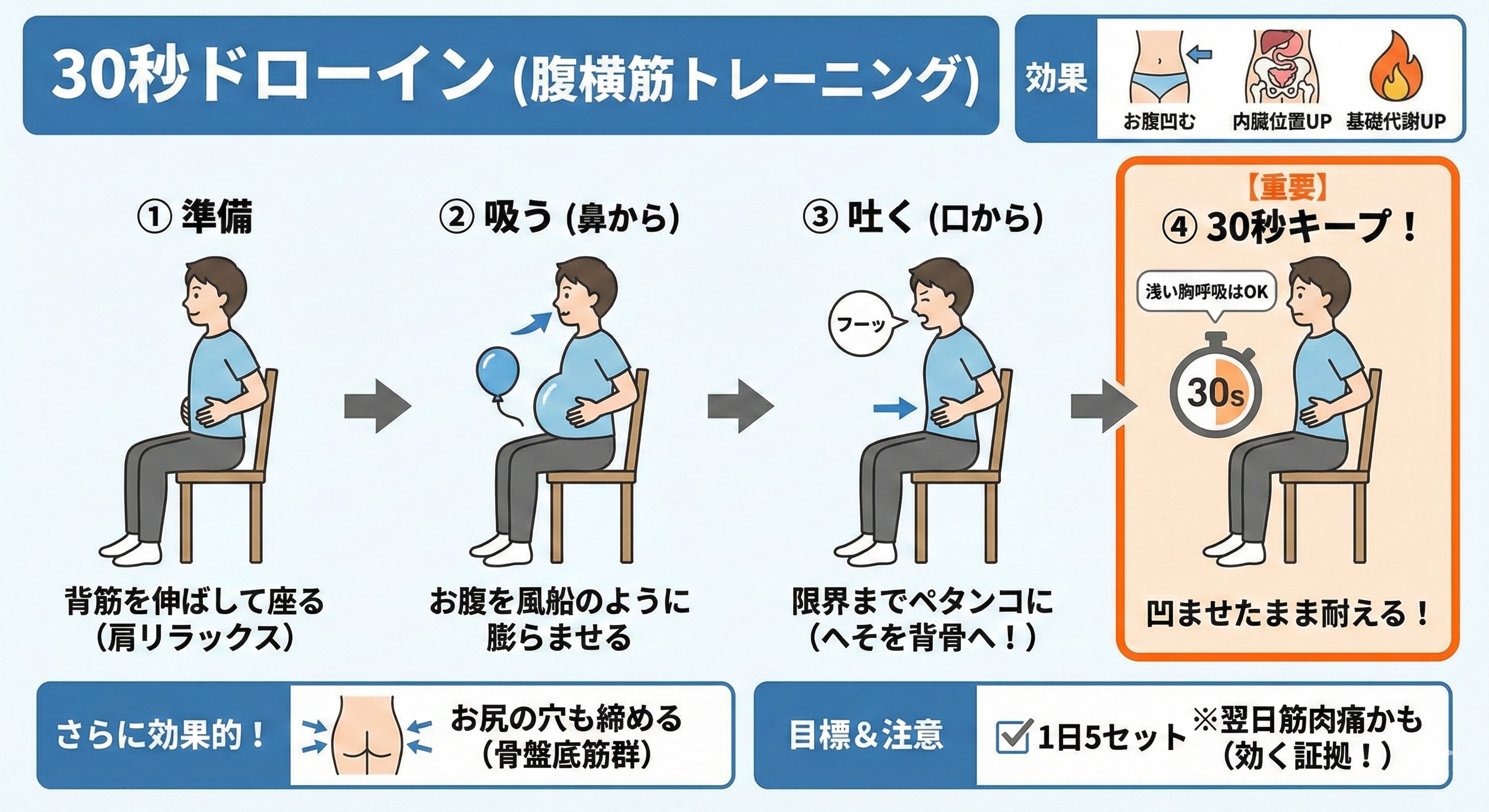 ドローイン呼吸法でお腹を凹ませる図解と腹横筋の位置