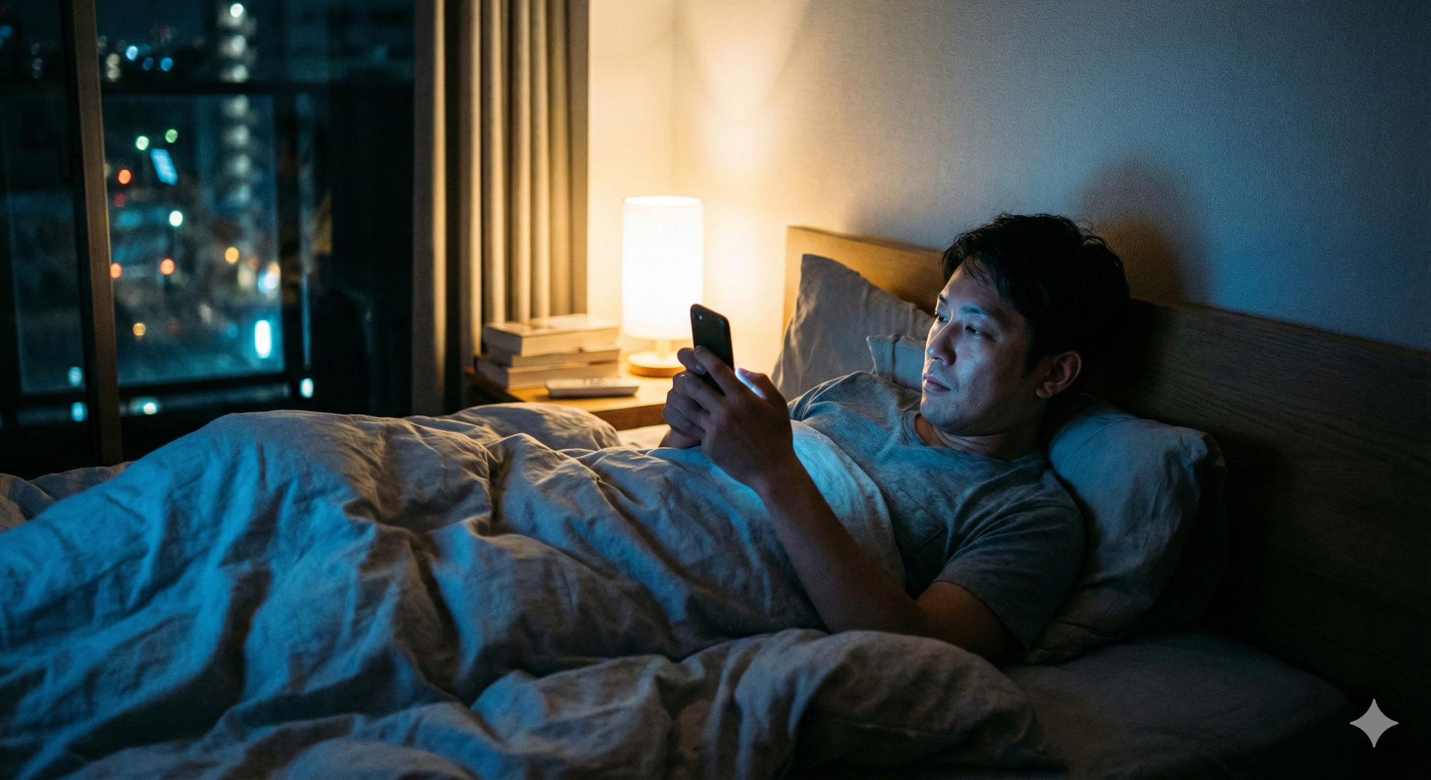ベッドでスマホを見てしまう在宅ワーカー