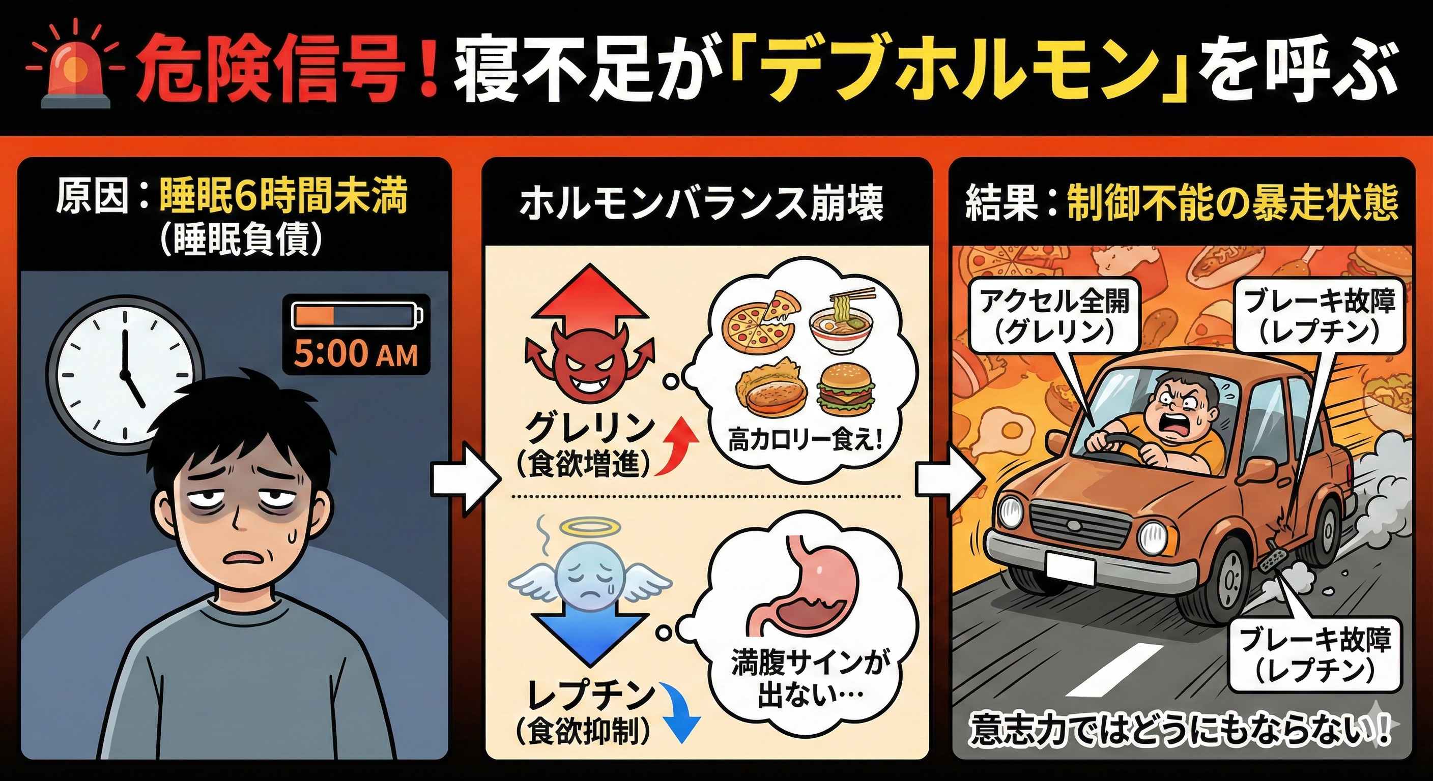 寝不足が「デブホルモン」を呼ぶ図解