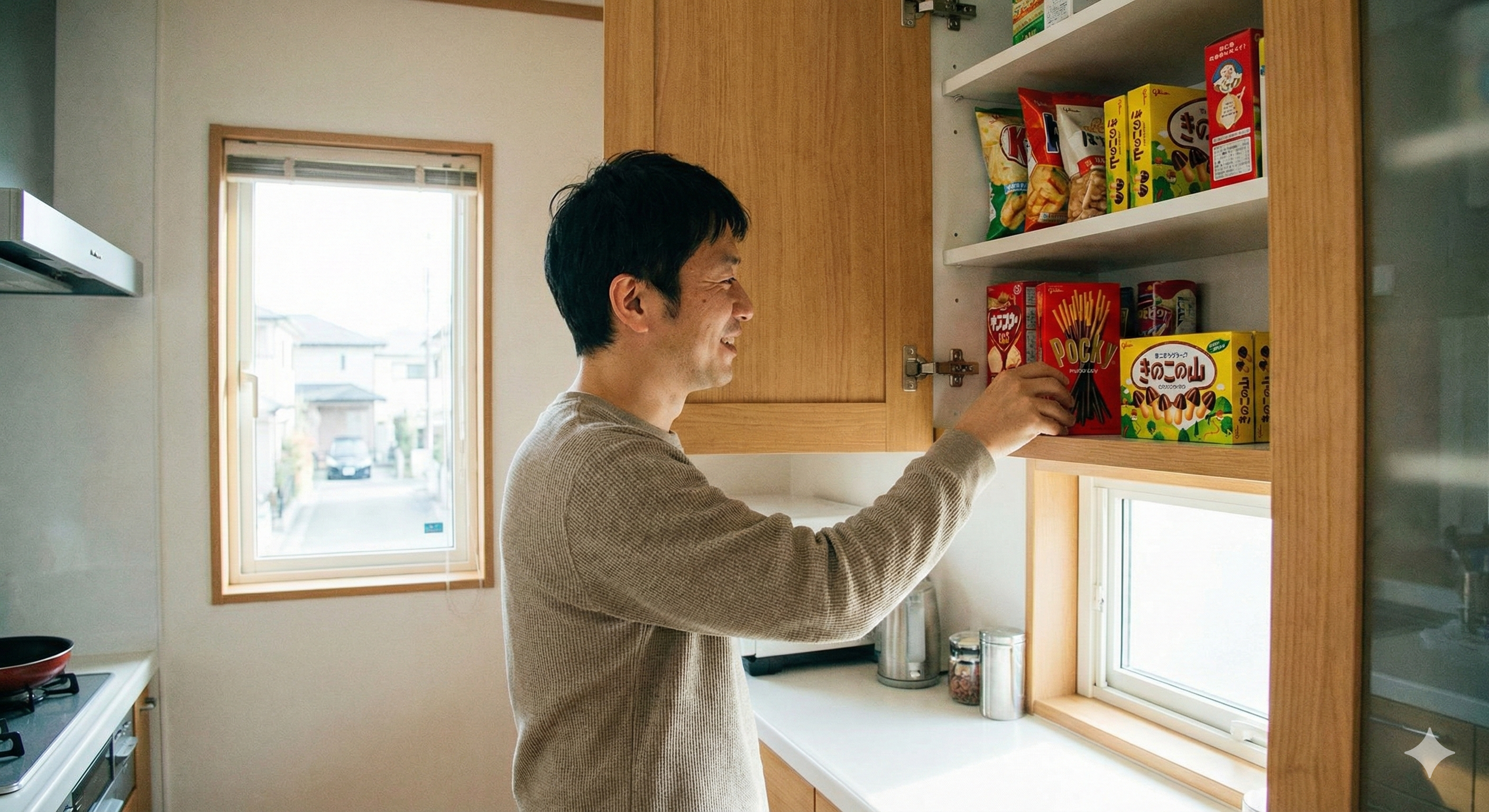 お菓子を見えない場所に片付けるイラスト
