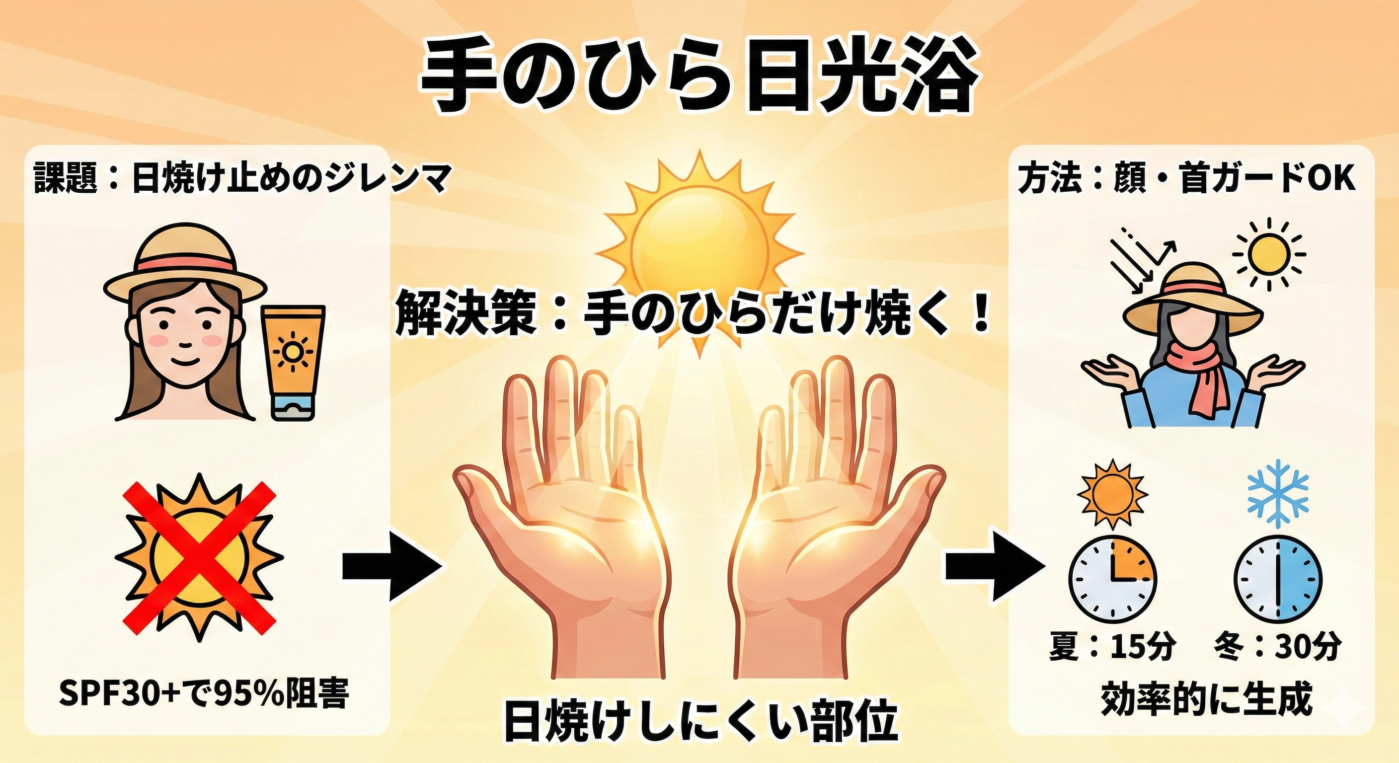 ベランダで手のひらを太陽にかざす様子