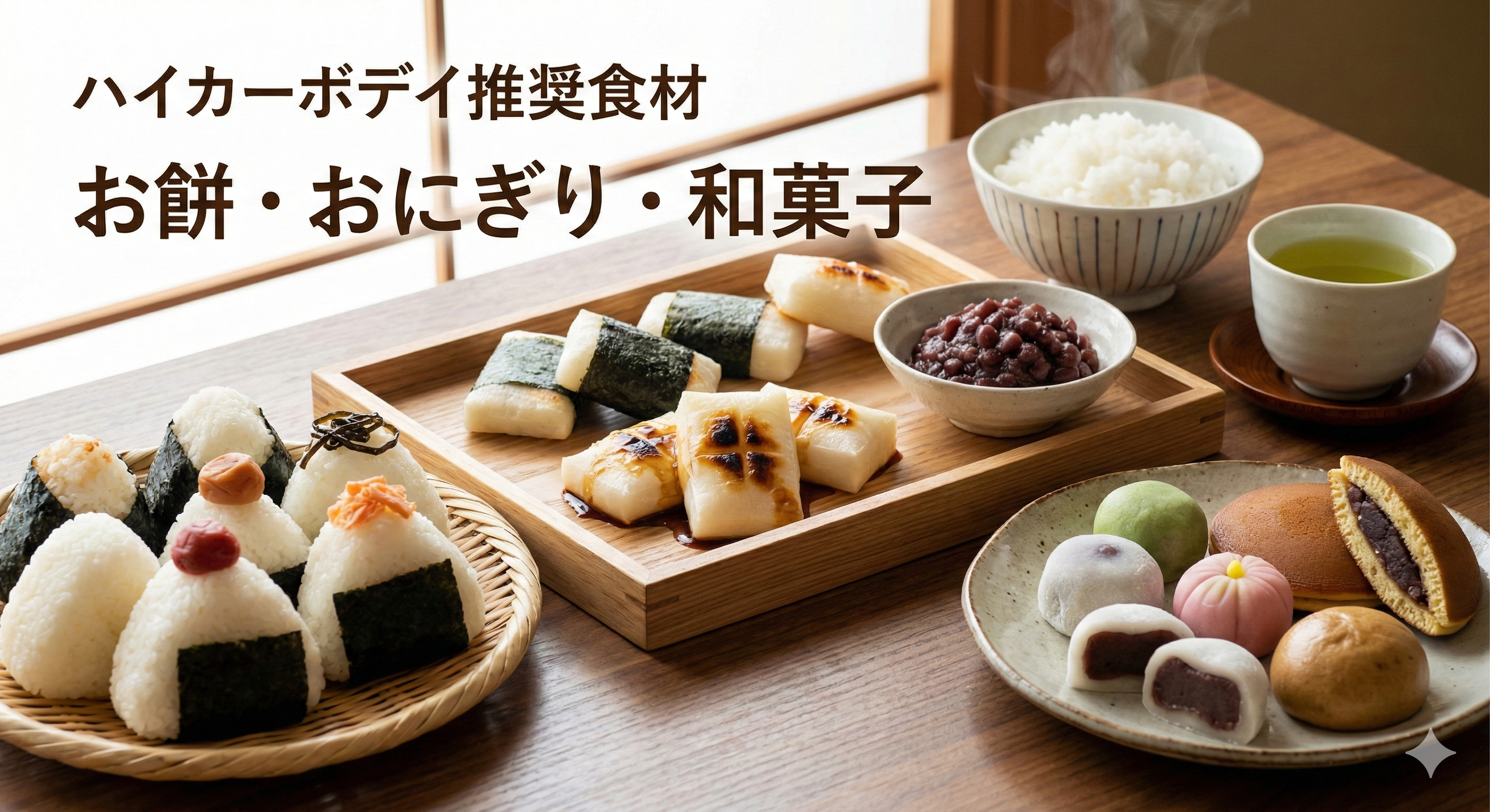 お餅、おにぎり、和菓子などハイカーボデイの推奨食材