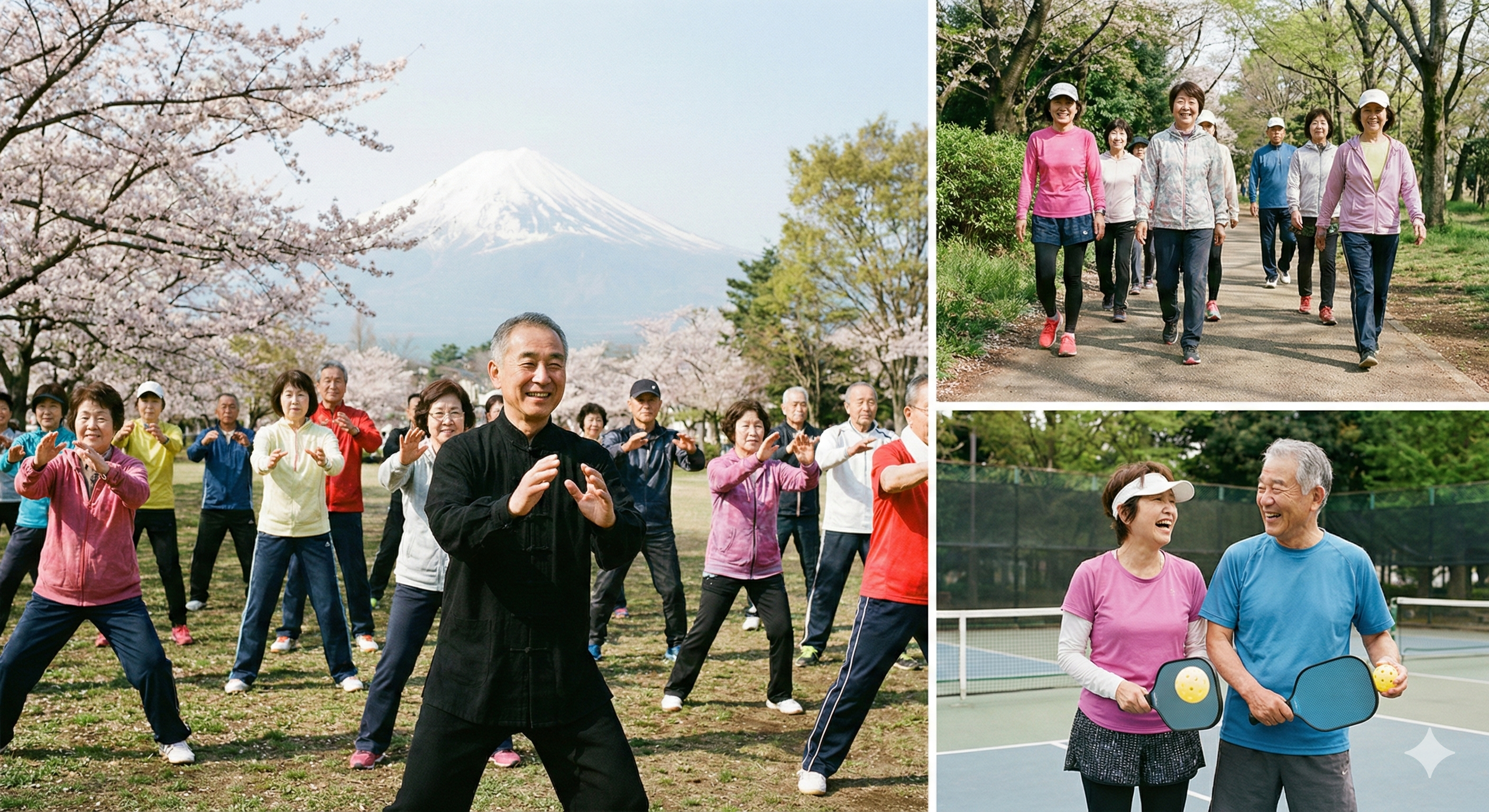 アクティブなシニア世代が運動している様子