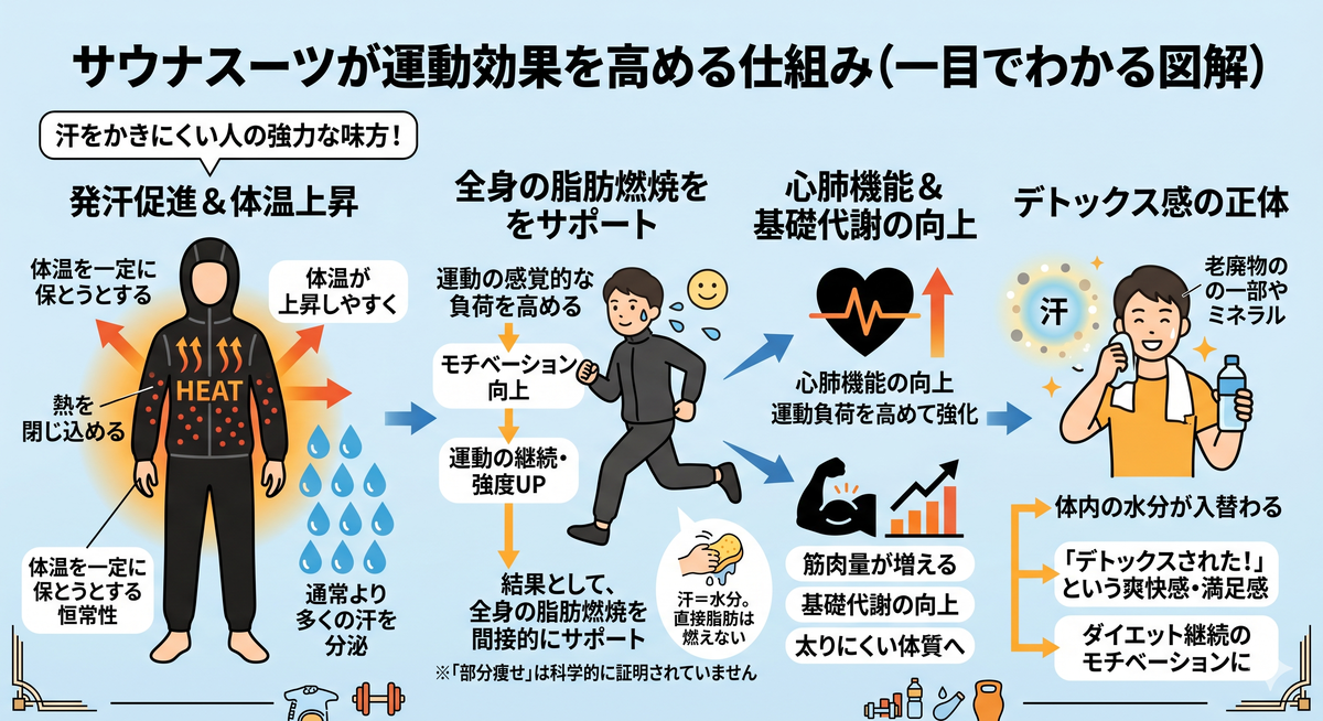 発汗を促すサウナスーツのイメージ