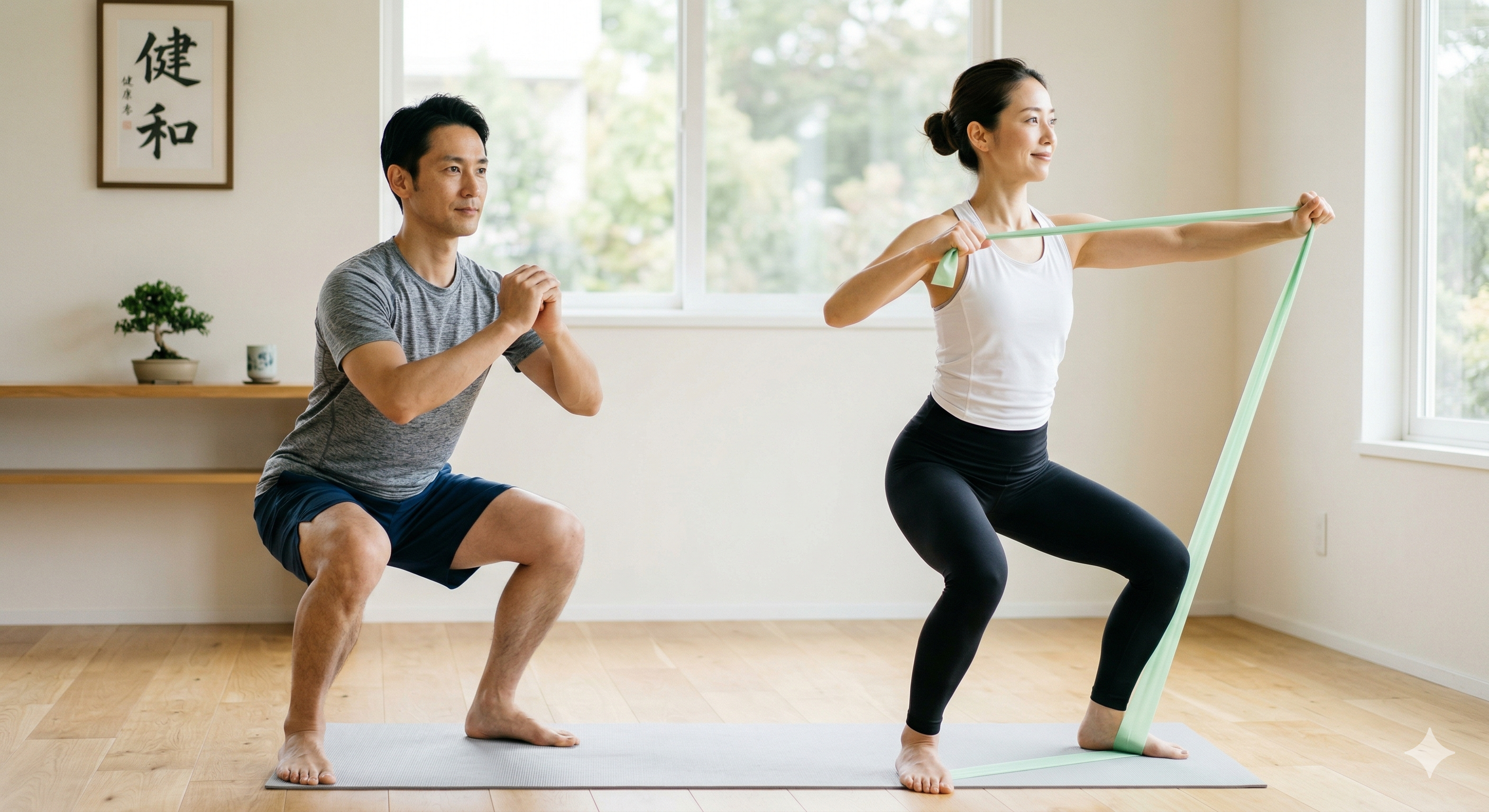 アイキャッチ画像：ゆっくりとトレーニングする40代の男女