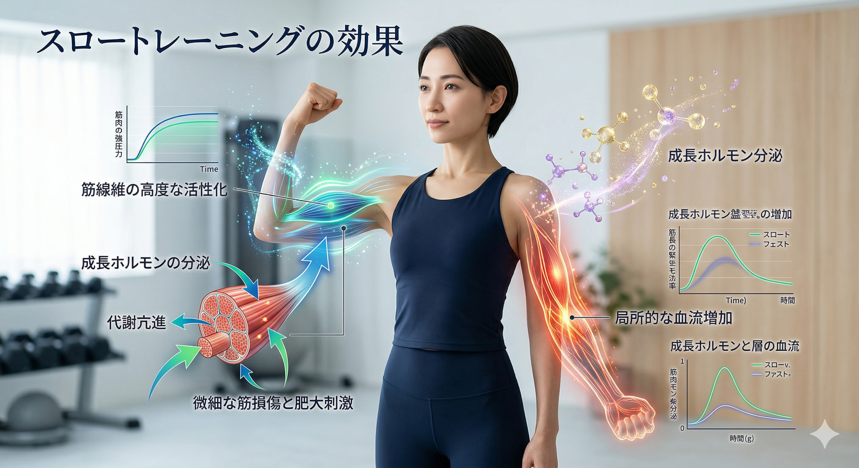 スロートレーニングの効果を解説する科学的な図