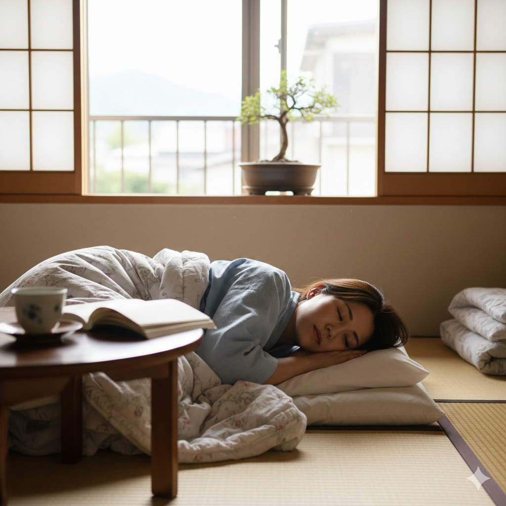 昼過ぎまで寝てしまって後悔する人のイメージ