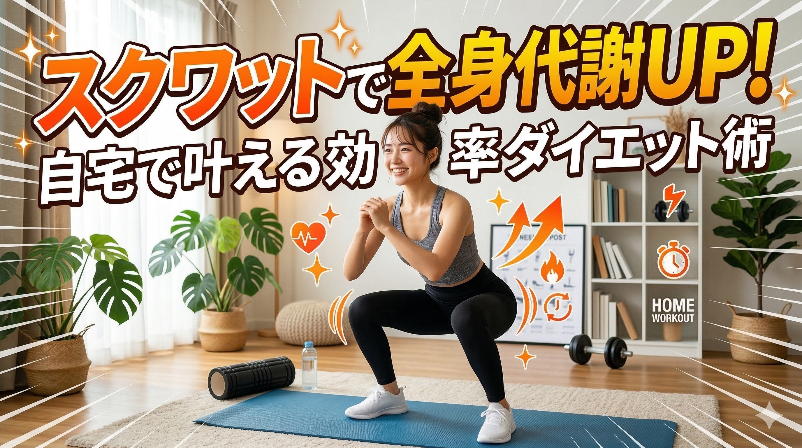 スクワットで全身代謝UP！自宅で叶える効率ダイエット術のアイキャッチ画像